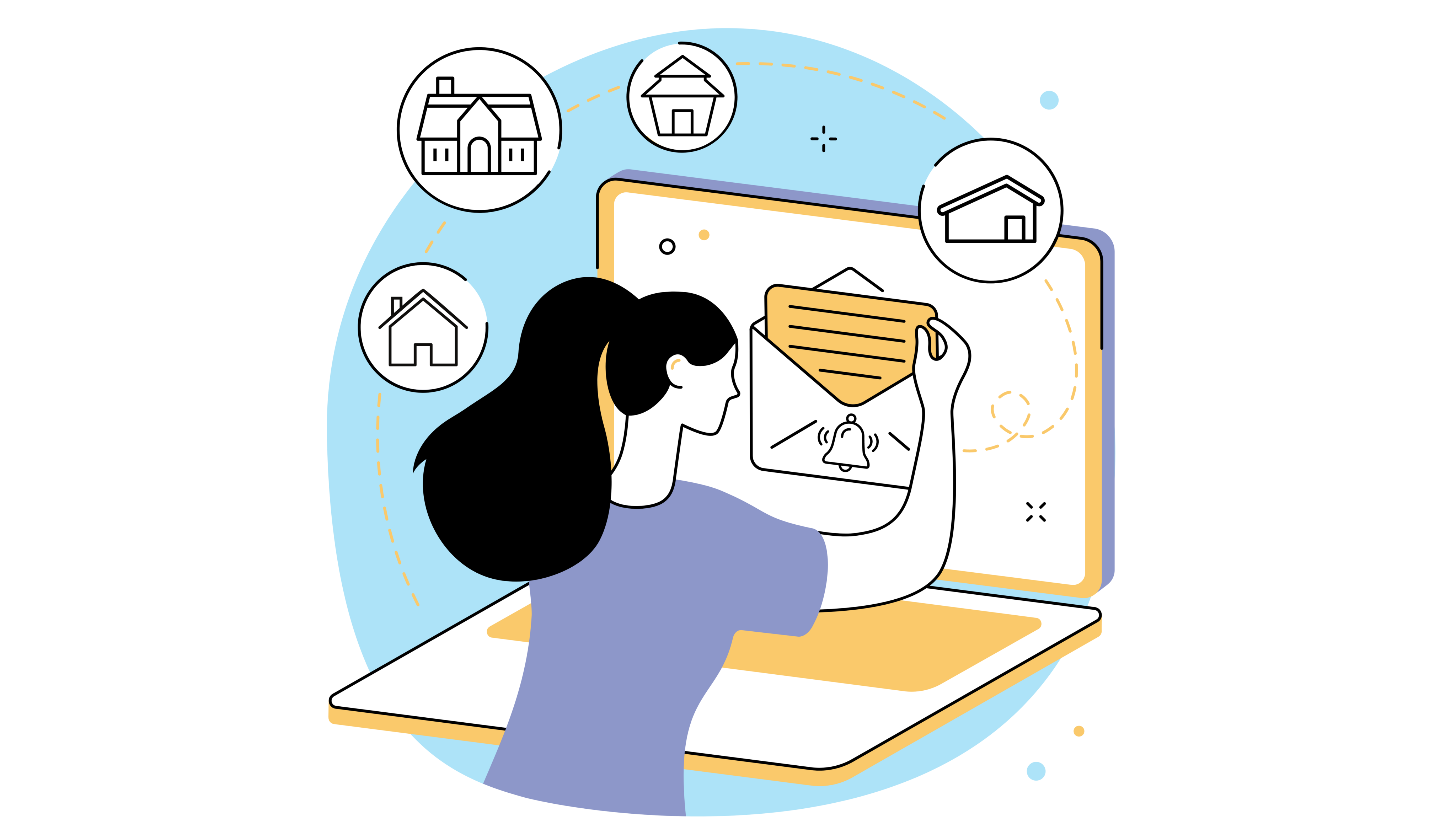 Receive e-mail alerts for properties matching your requirements A woman consults an e-mail with ads for houses and flats for rent or sale matching her criteria on dreamo.ch