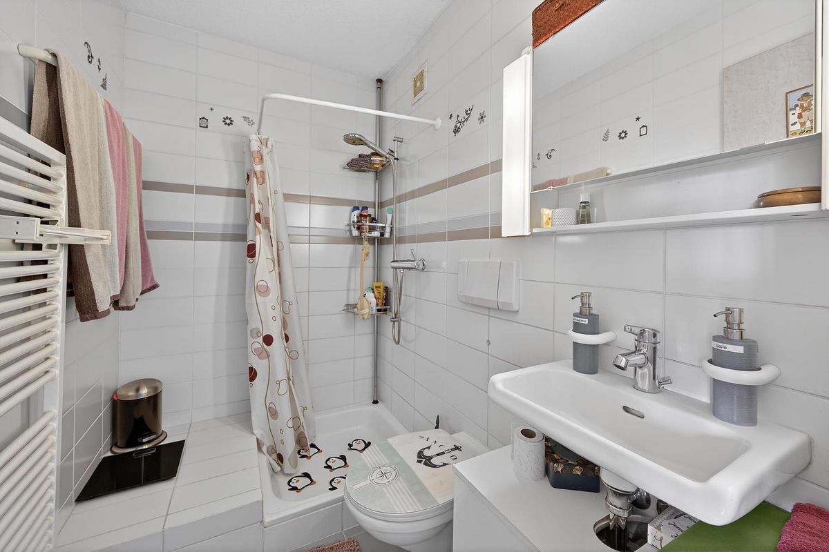 Modernes Badezimmer mit Dusche und Waschtisch in Salez, CH.