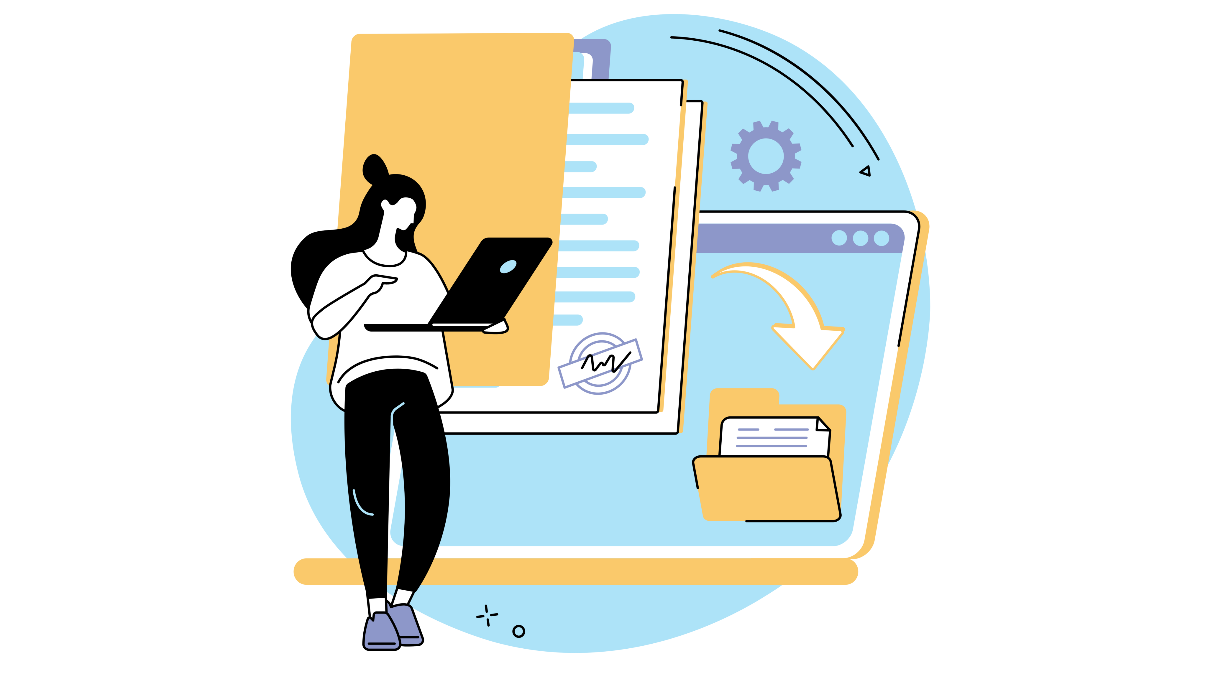 Apply online for a property with a digital application A woman transforms a paper application into a digital one on her computer, simplifying the process on dreamo.ch