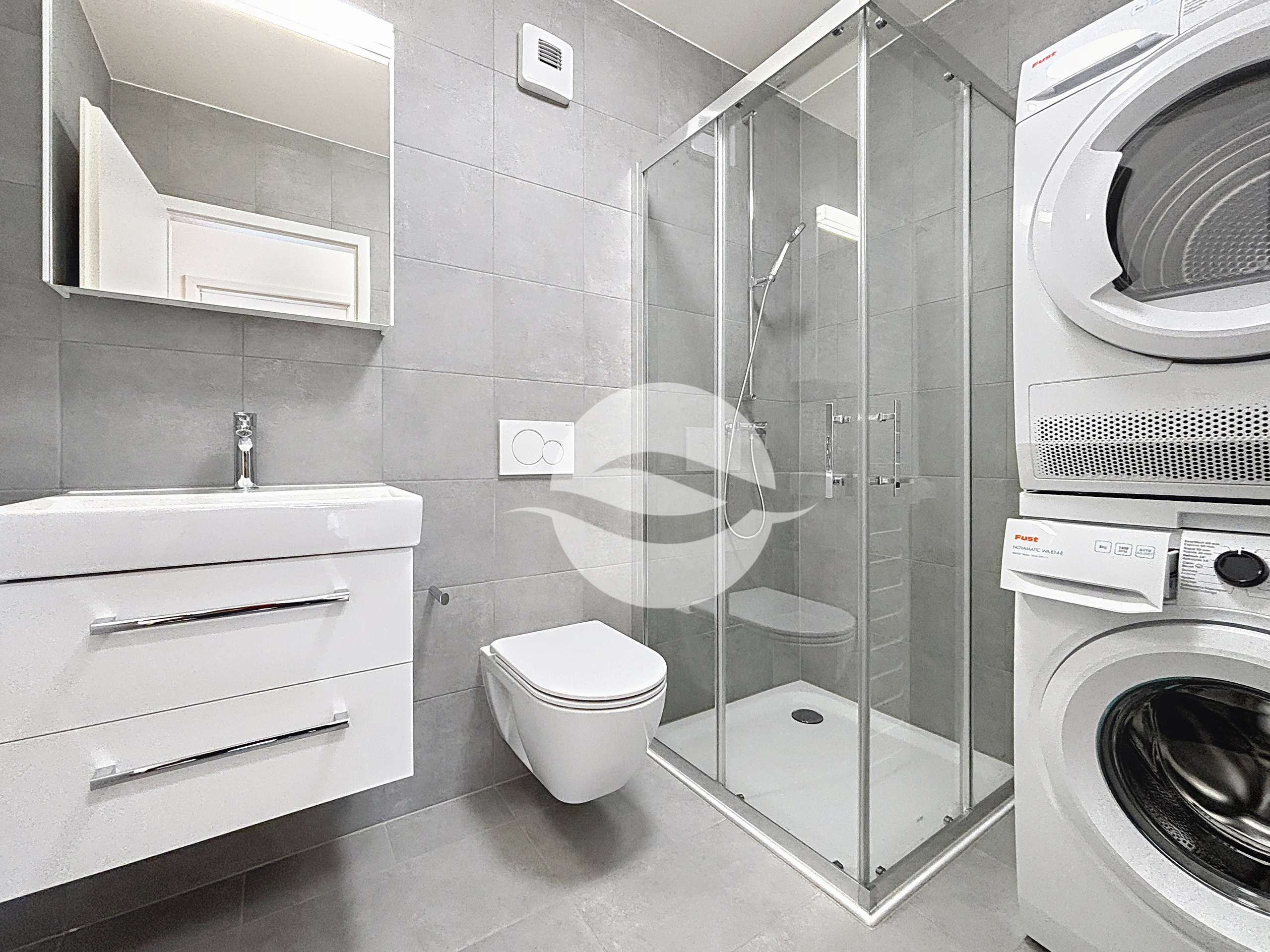 Salle de douche avec colonne de lavage 