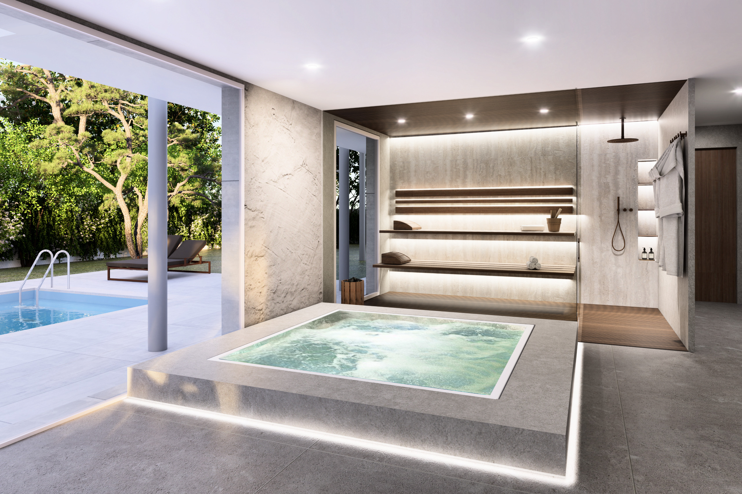 photo d'une maison moderne avec une grande pièce avec piscine dans le salon