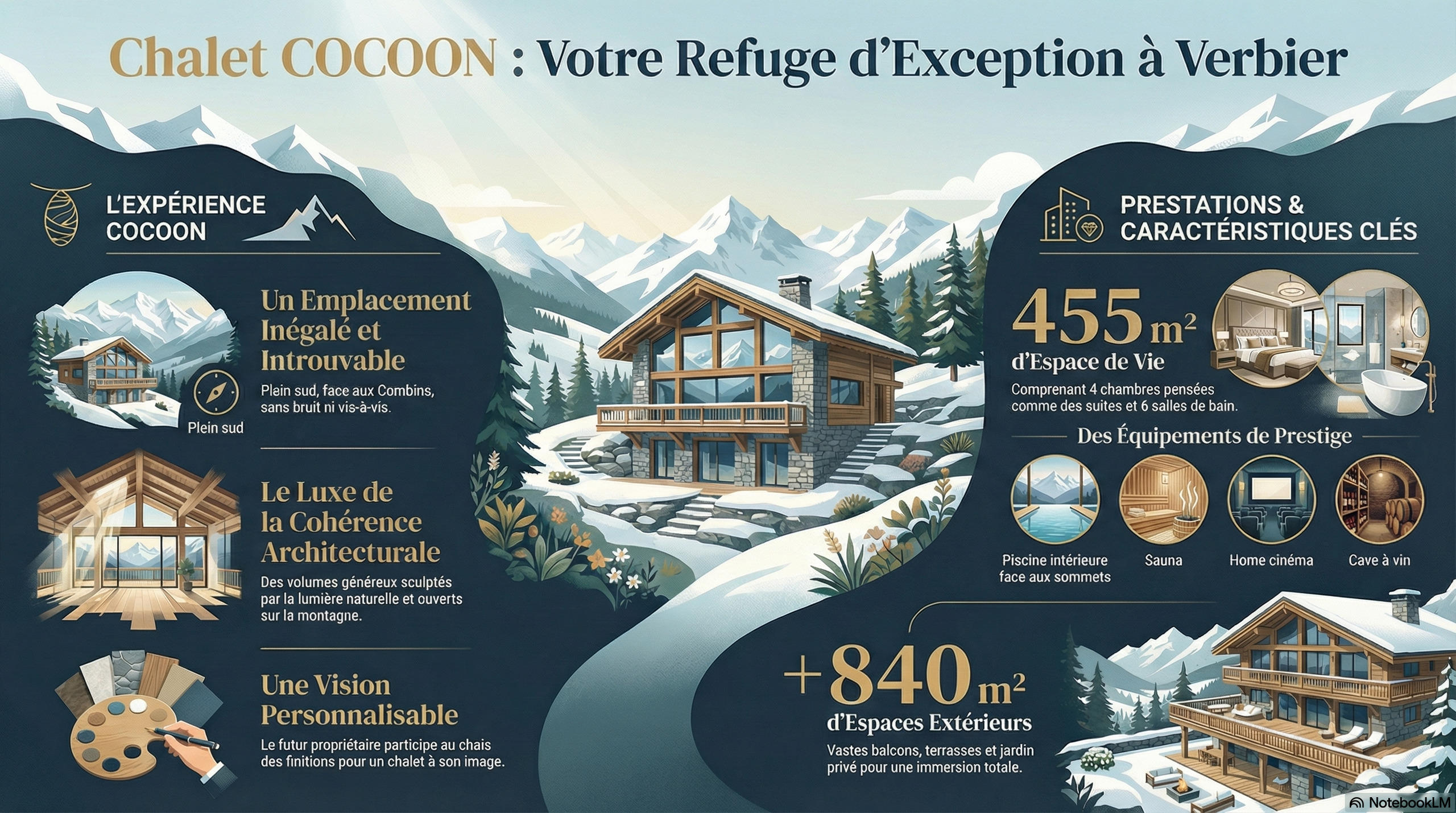 une maison en hiver avec des informations à son sujet