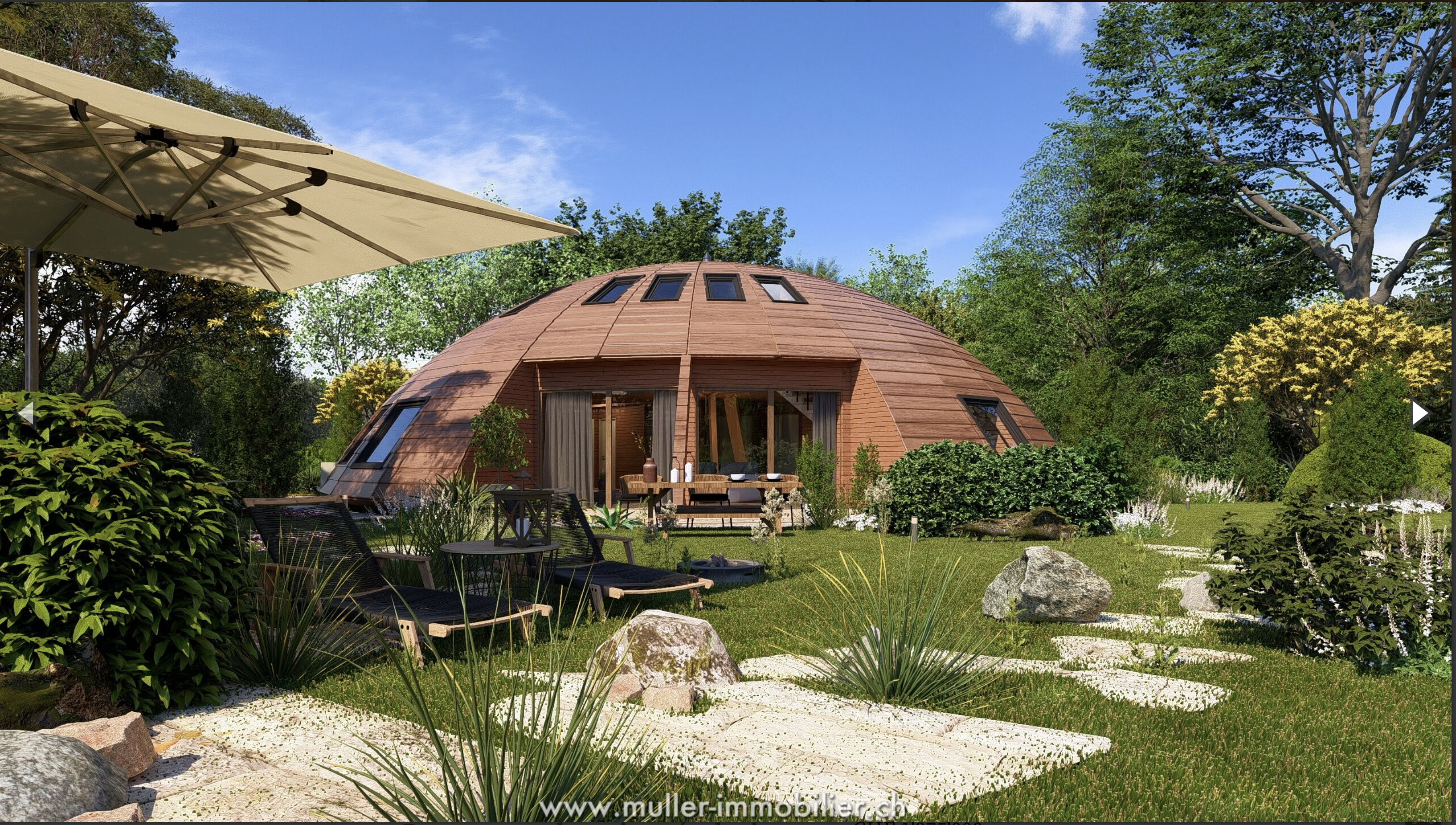 Superbe projet avec Domespace et villa à vendre à Villarimboud : le Domespace vu de l'extérieur.