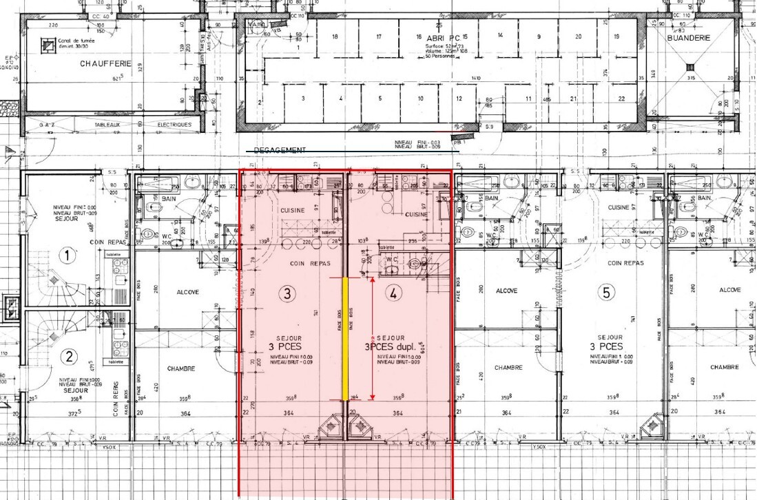 Plan du 1er niveau avec terrasse exposée Sud
