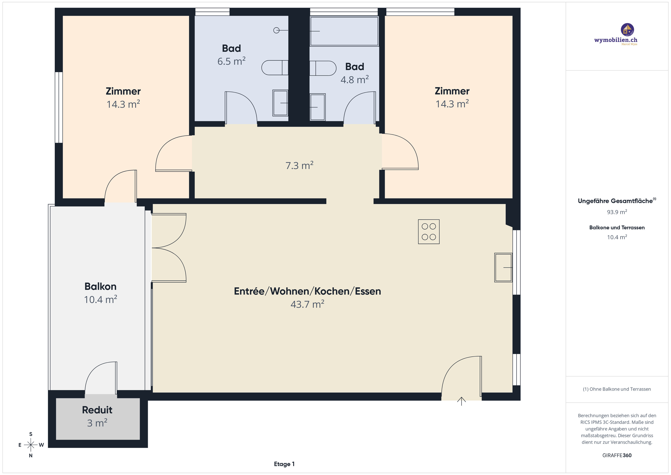 Grundriss der 3.5-Zimmerwohnung OG West Grundriss der 3.5-Zimmerwohnung OG West