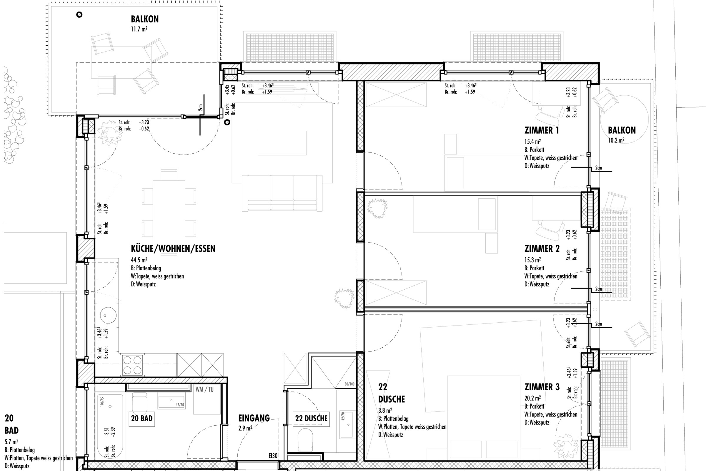 Wohnungsgrundriss der 4.5 Zimmerwohnung
