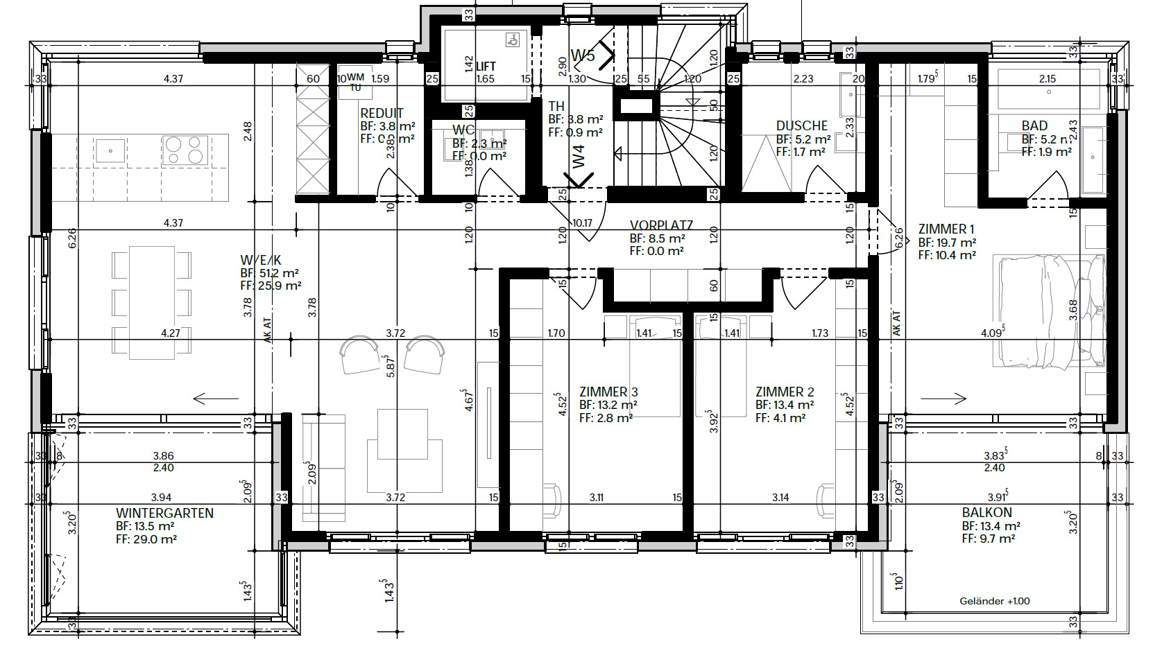 Grundriss Etagenwohnung  W4
