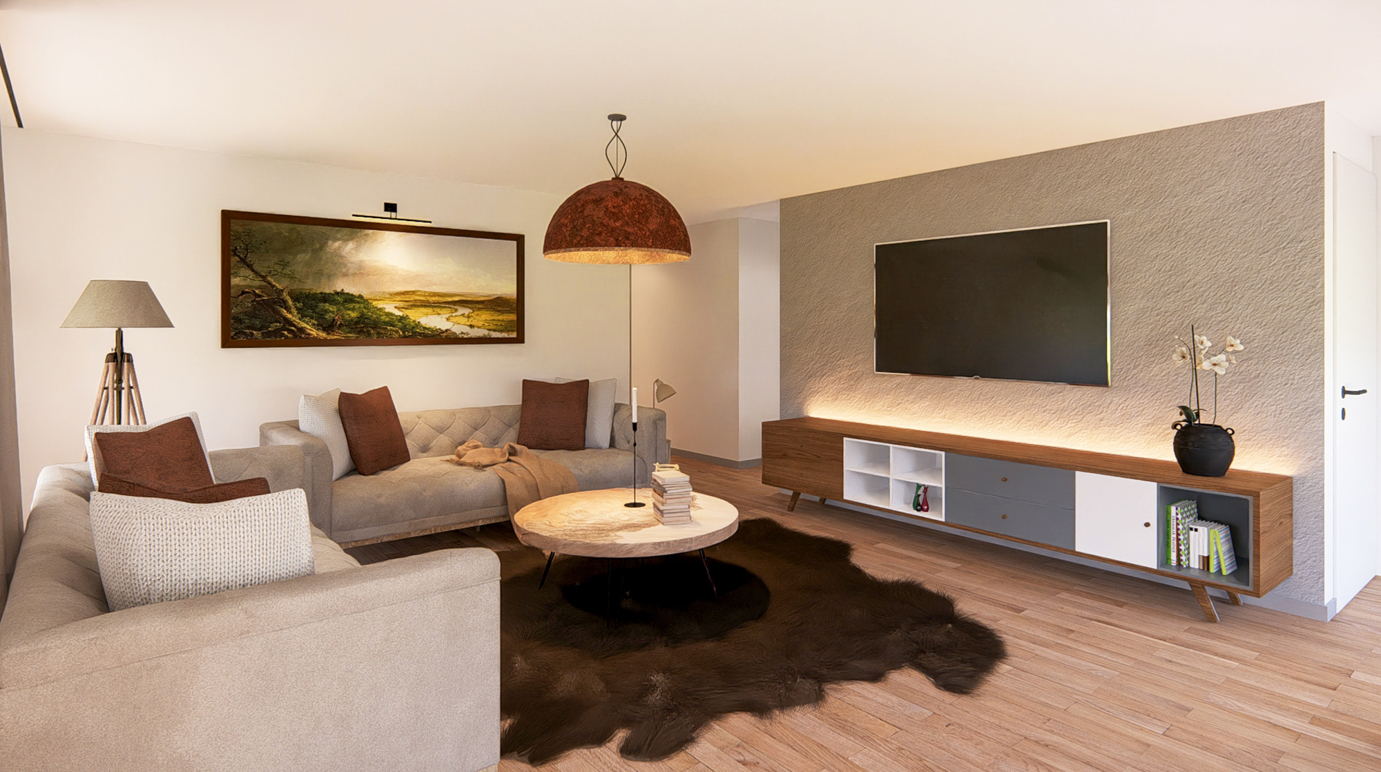 Projet immobilier à Villarimboud avec 2 maisons Domespace à vendre : le salon.