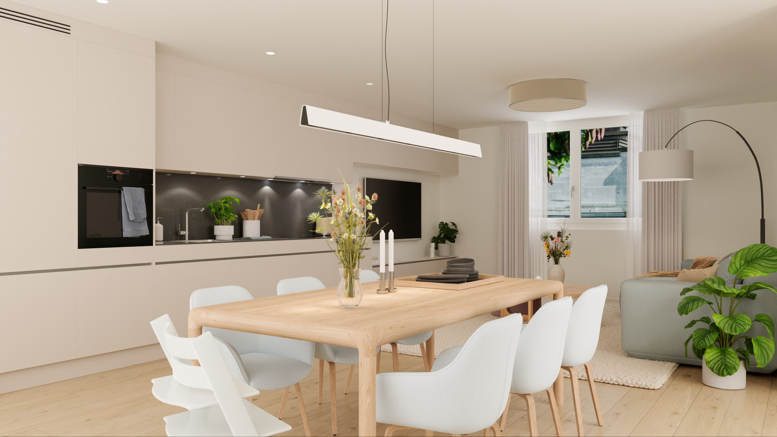 Küchenvariante mit Insel oder Küchenzeile