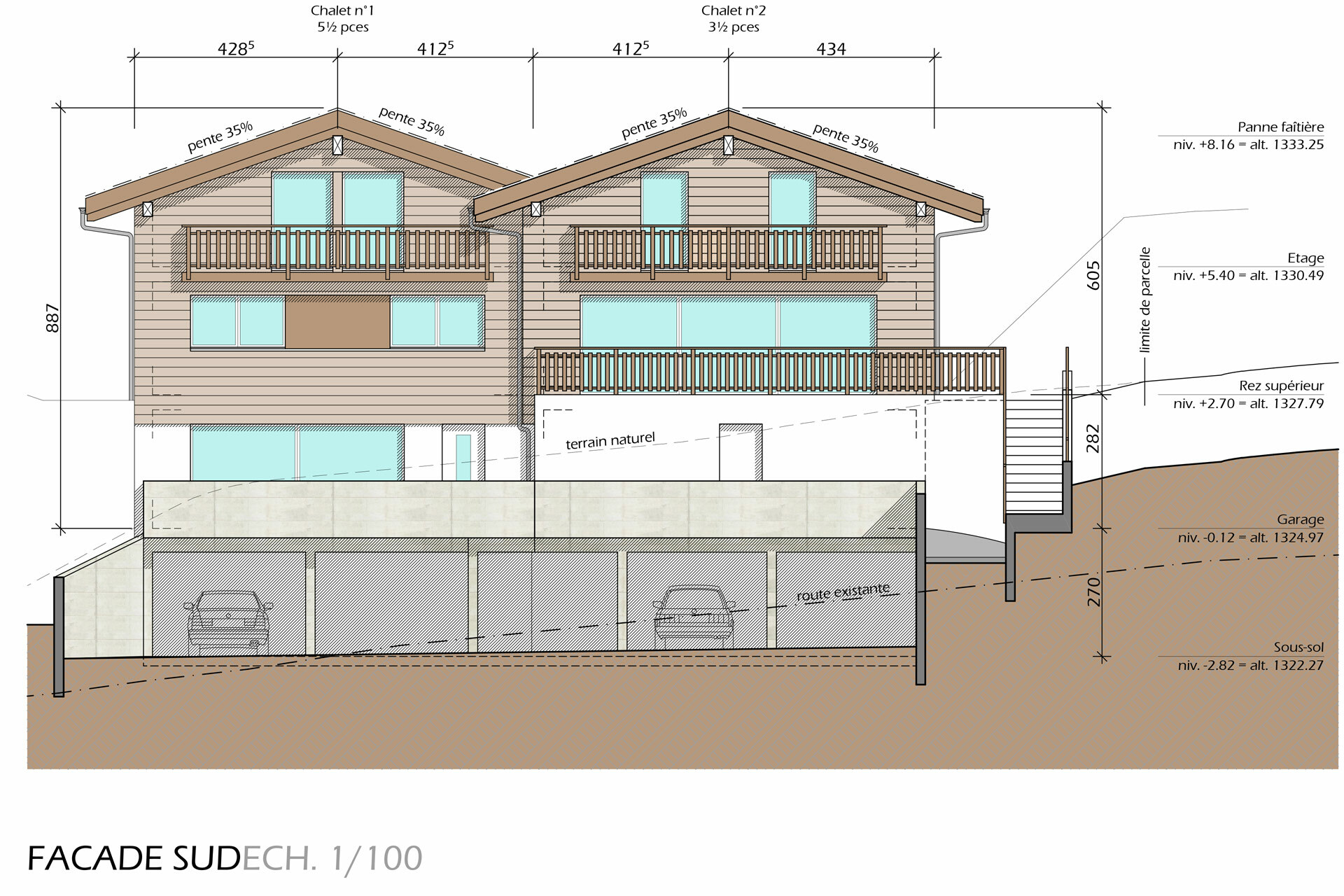 Plan de la façade sud Plan de la façade sud