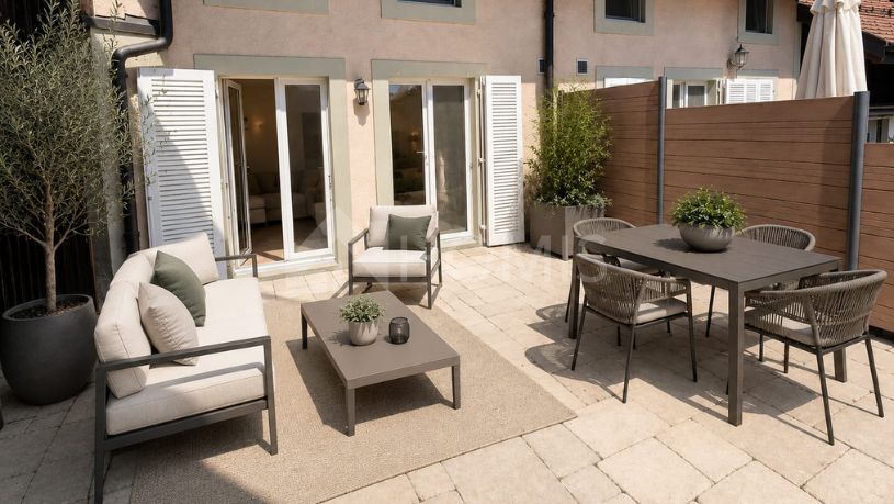 Aménagement présenté à titre d’illustration – home staging virtuel.