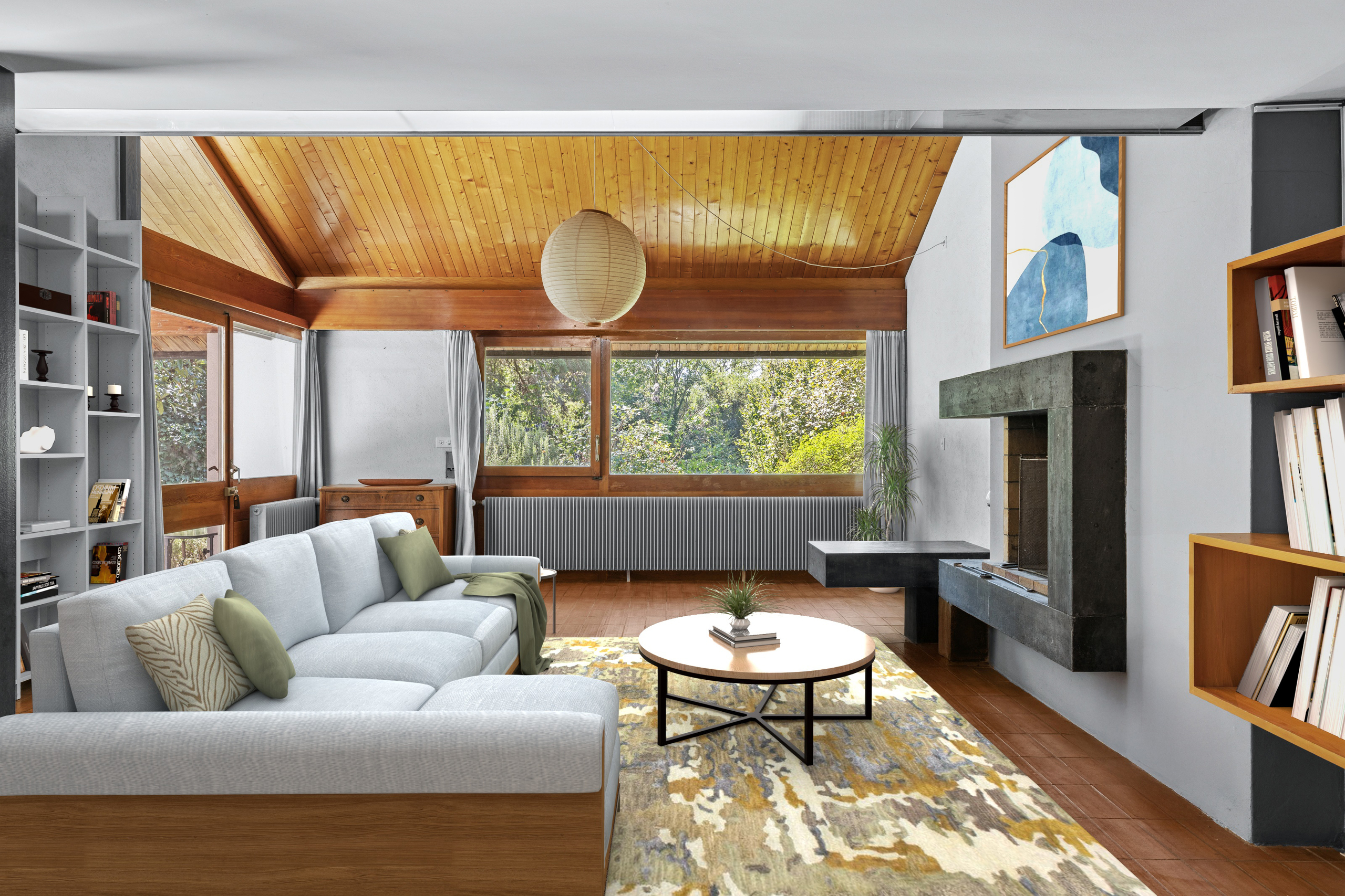 Grand salon avec toit cathédrale