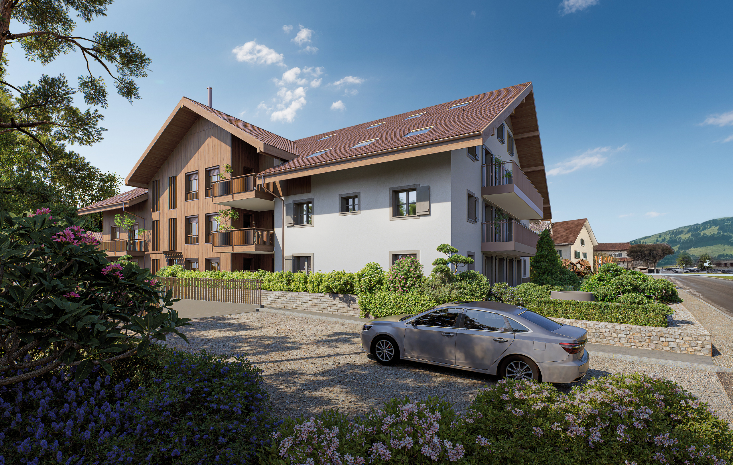 Bâtiment et accès parking