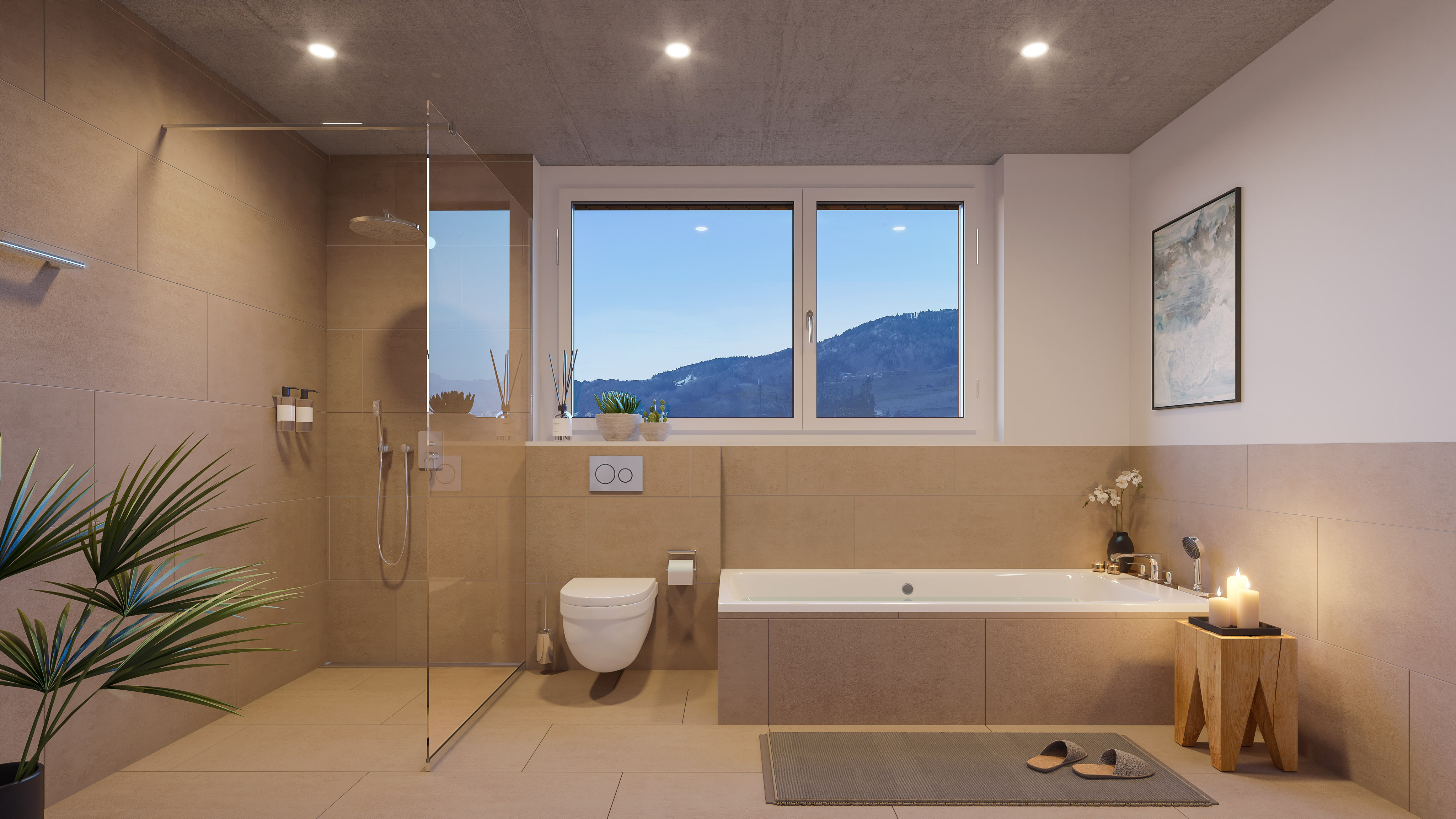 Moderne, gut ausgestattete und zeitlose Badezimmer