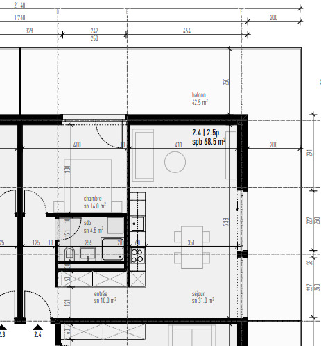 plan de l'appartement 2,5 pièces