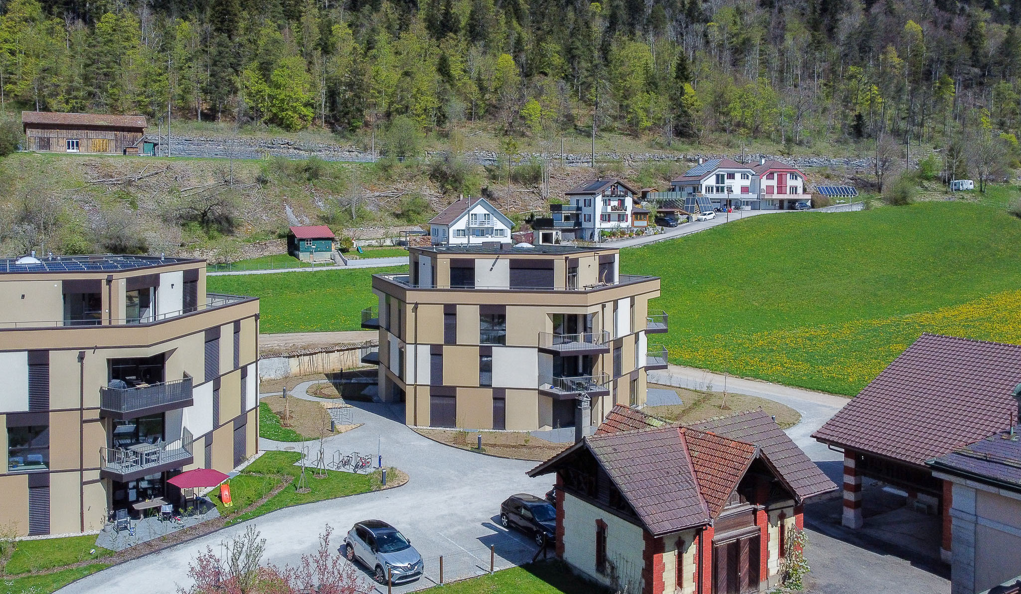 Vue aérienne sur les bâtiments A et B