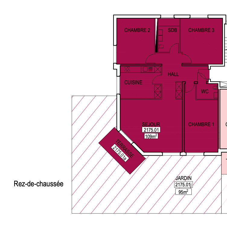 4,5 pces de 109 m2 terrasse-jardins de 95 m2