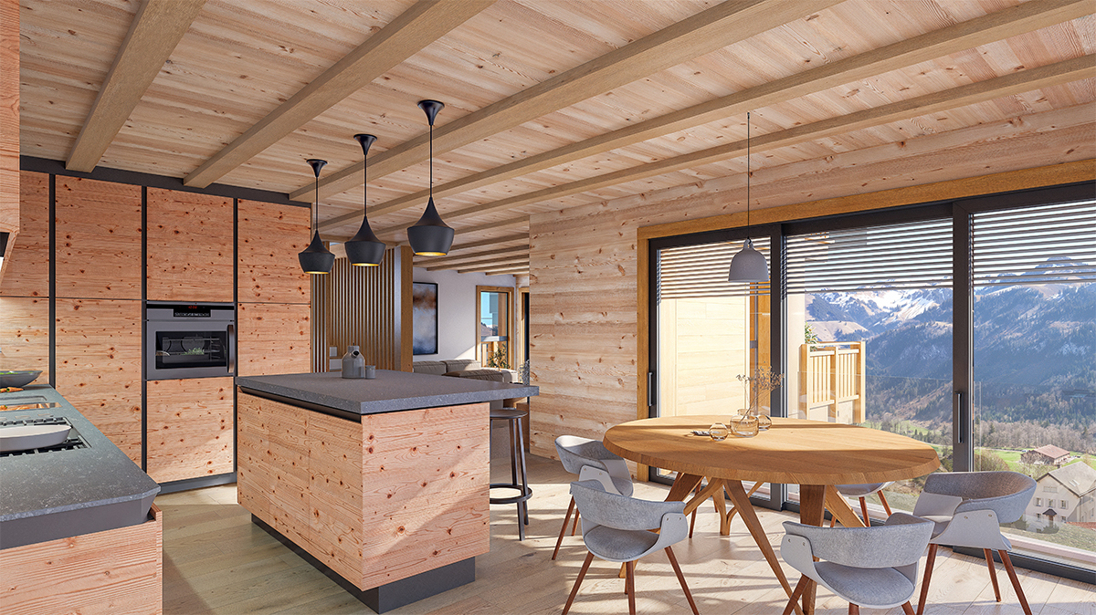 Cuisine ouverte sur le coin à manger