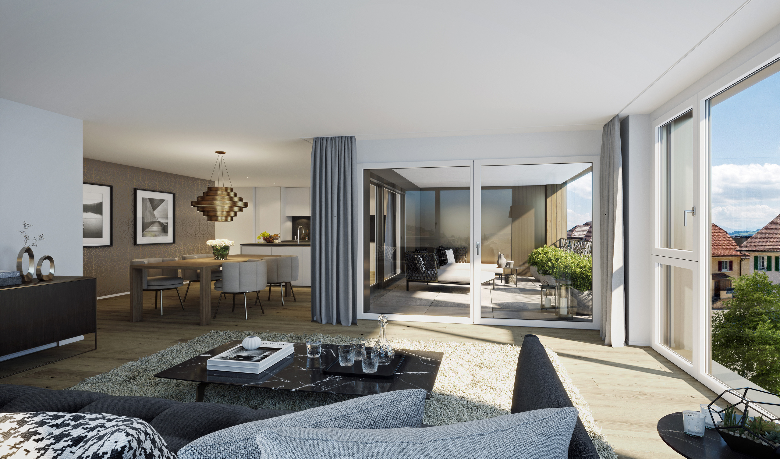 Lichtdurchflutete Räume und gedeckte Loggia