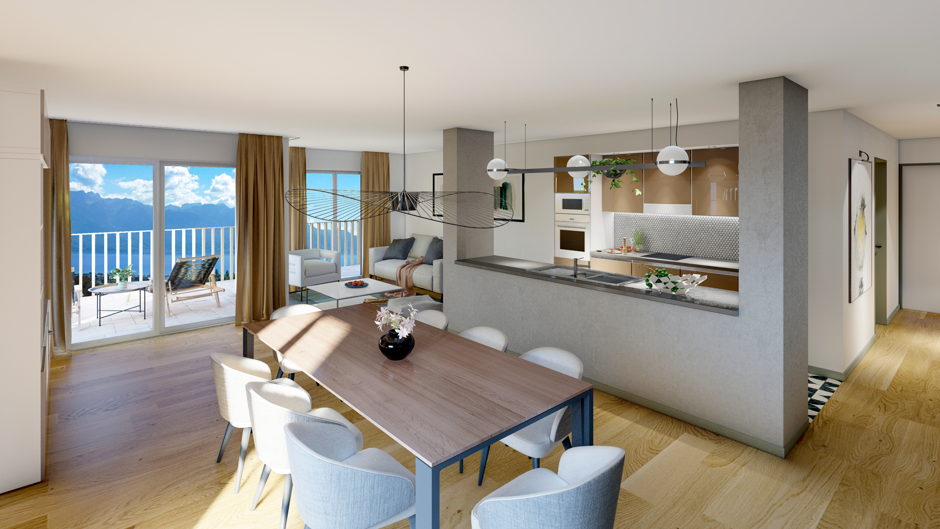 Appartement neuf à vendre à St-Légier : une pièce à vivre.