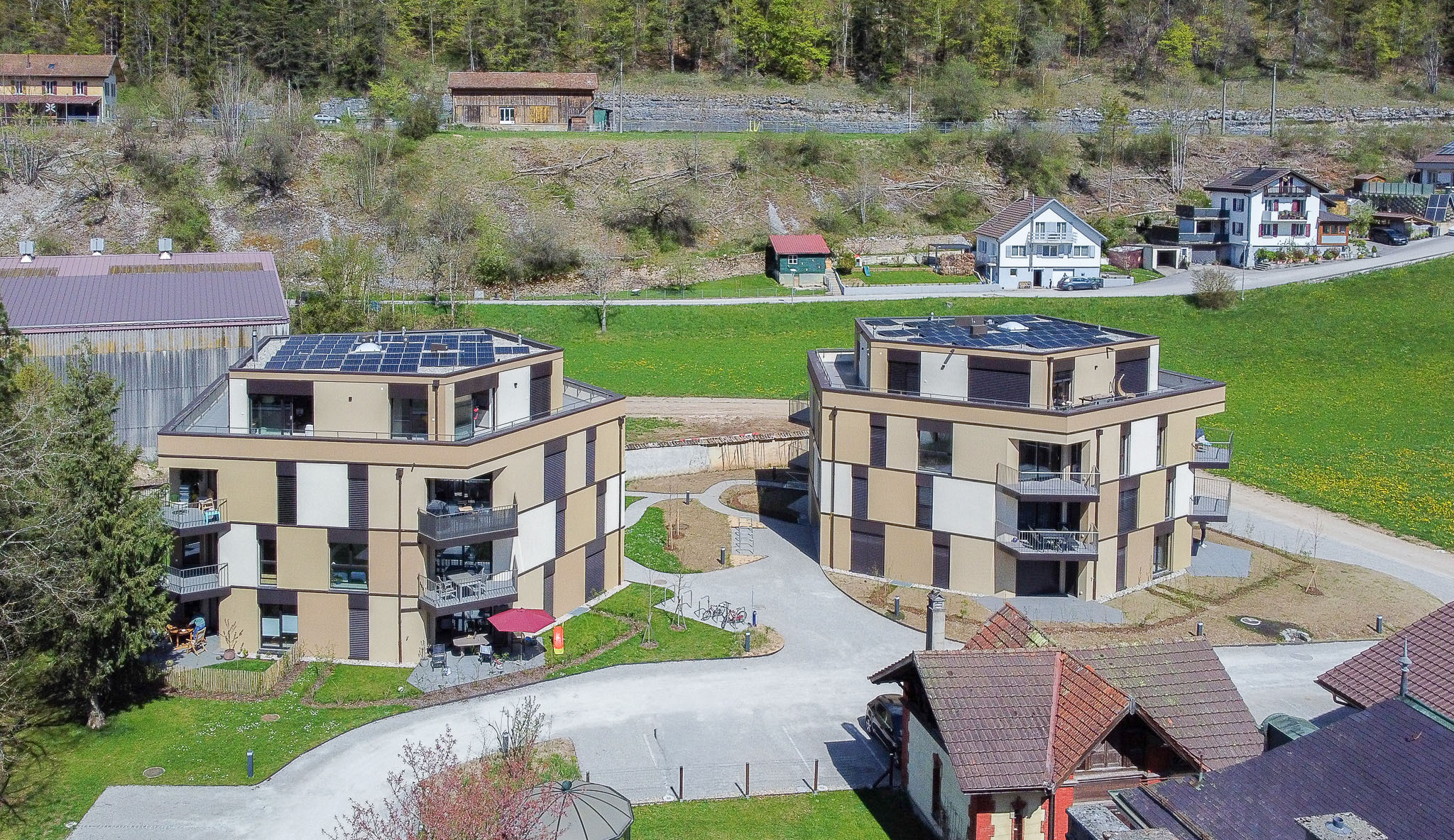 Vue aérienne sur les bâtiments A et B