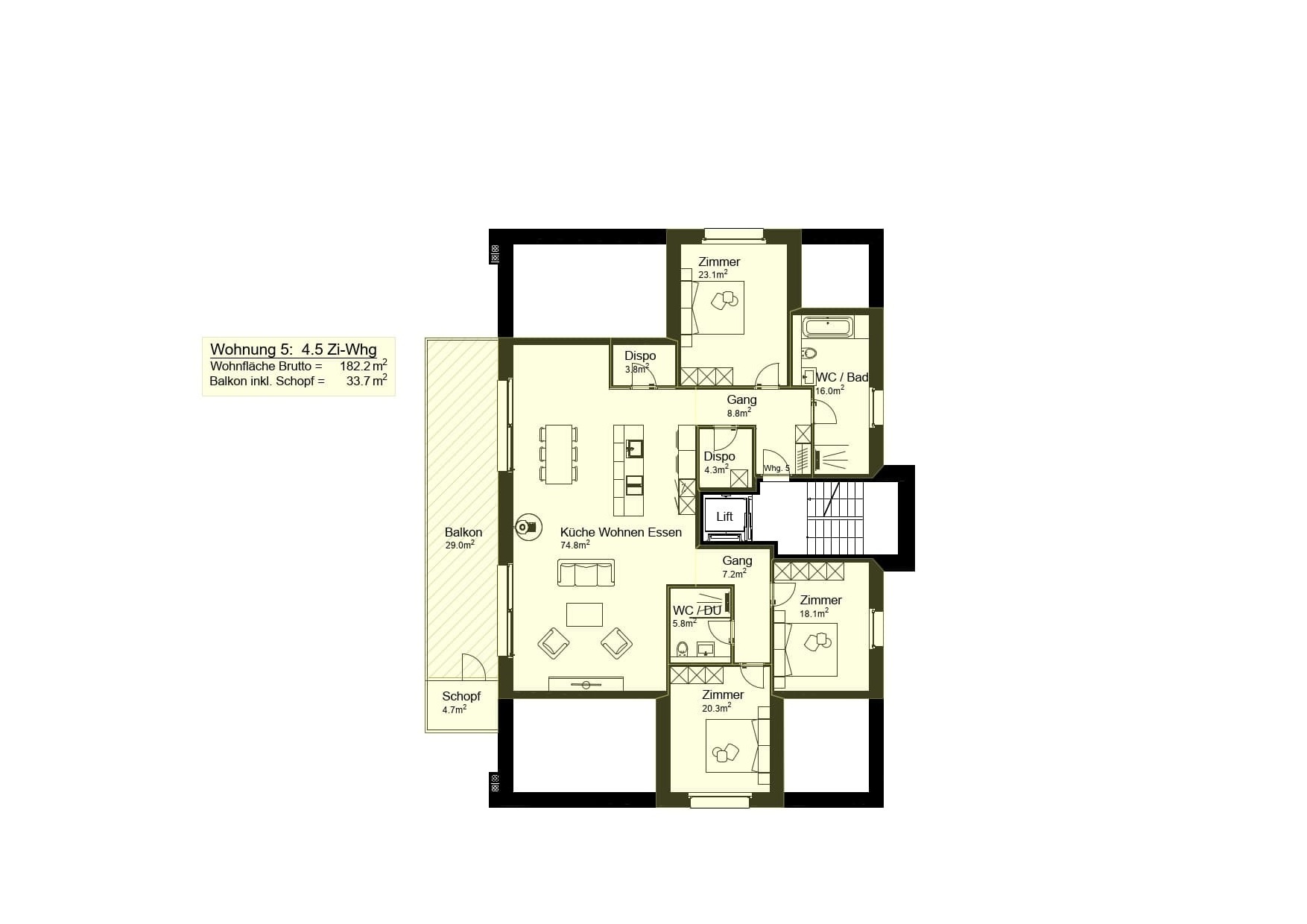 House A, apartment no. 5 in the upper floor