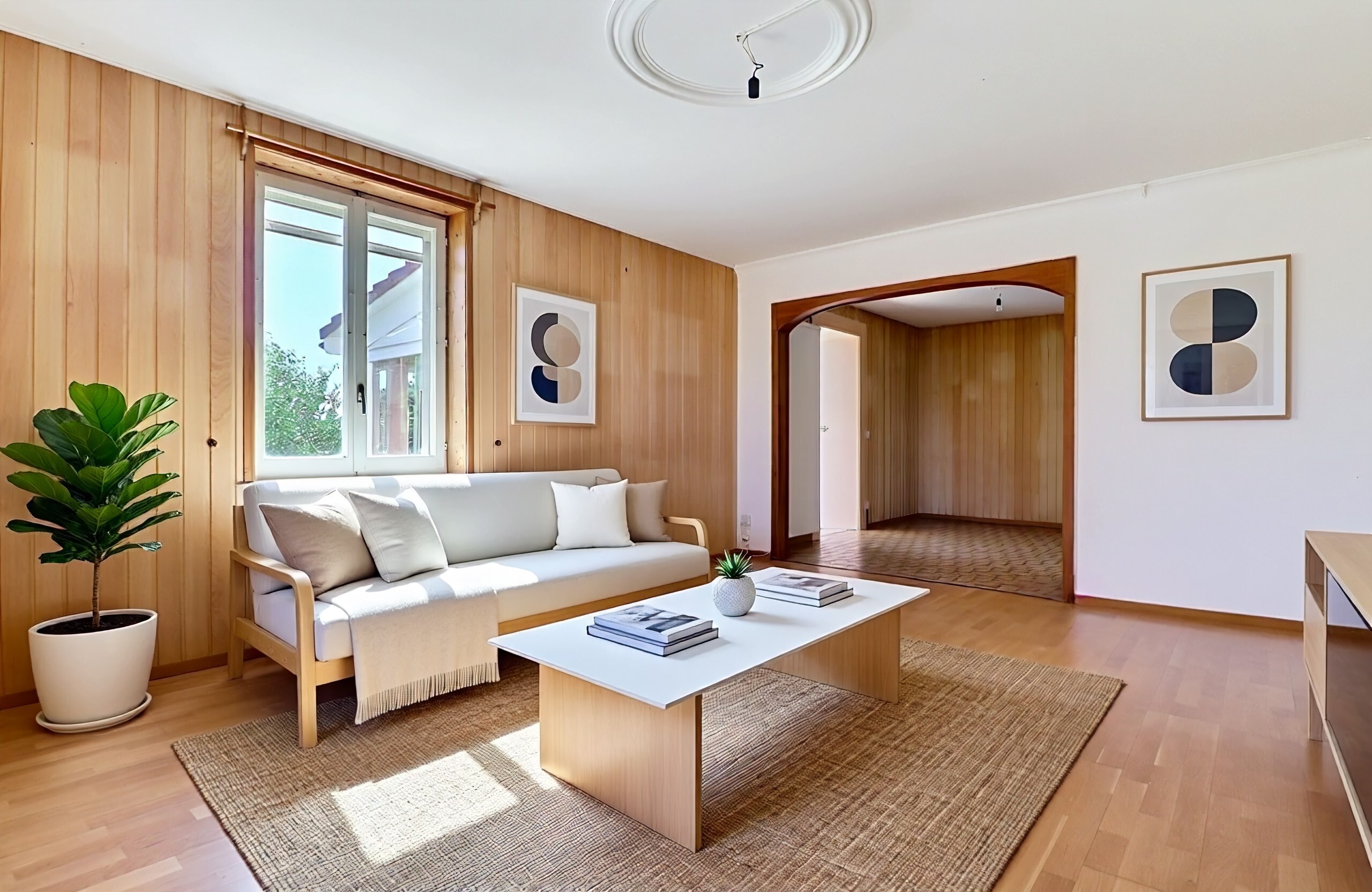 Séjour-appartement du rez-de-chaussée (simulation d'ameublement) Séjour-appartement du rez-de-chaussée (simulation d'ameublement)