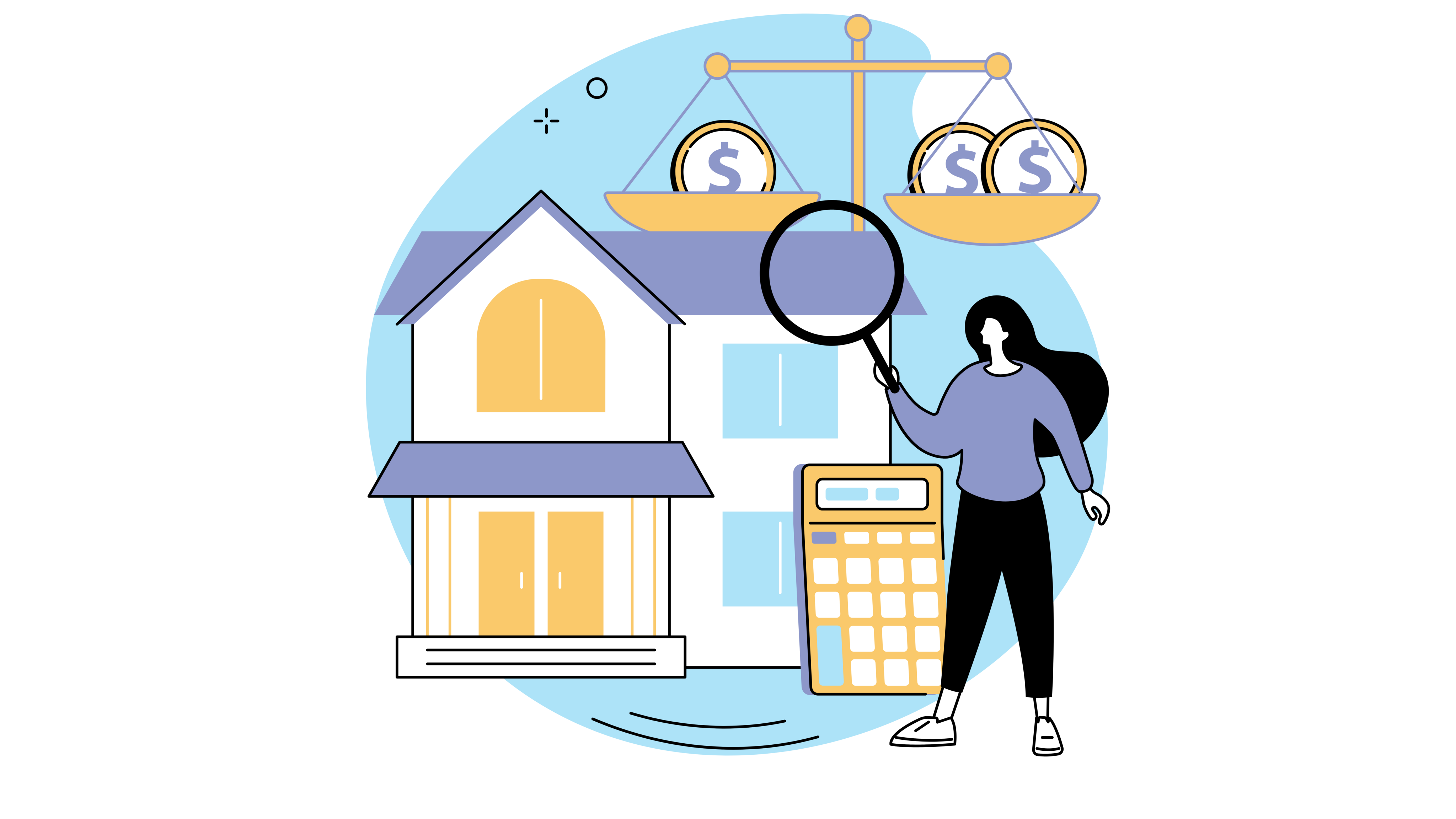 Request an estimate for your property and find the best broker thanks to AI A woman uses a magnifying glass and a calculator to estimate a house following a request to find the best broker on dreamo.ch