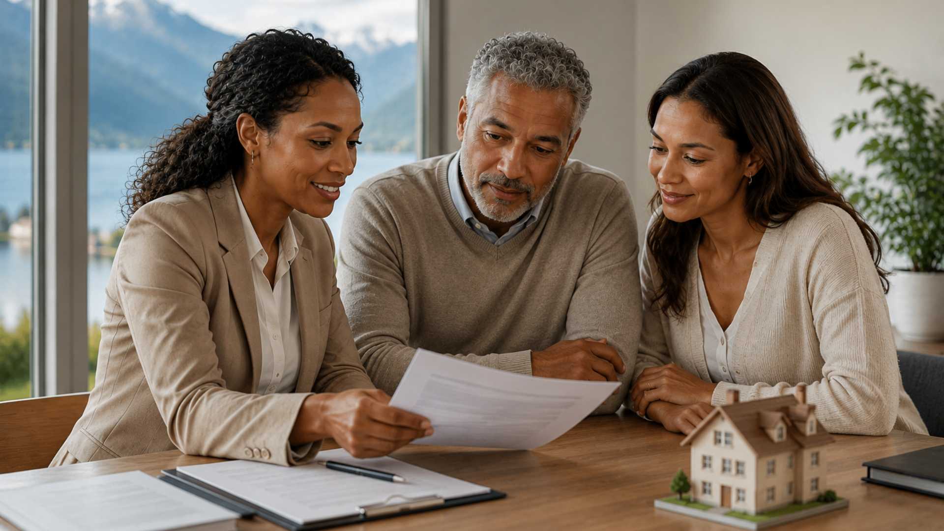 Conseillère immobilière accompagnant un couple lors de la préparation d’une transmission de patrimoine immobilier en Suisse.
