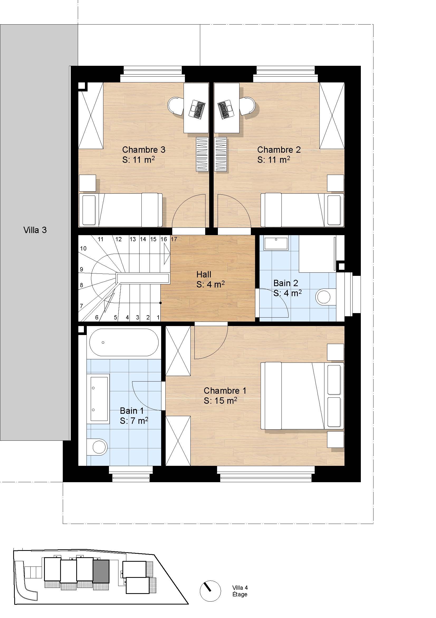 plan villa 4 étage