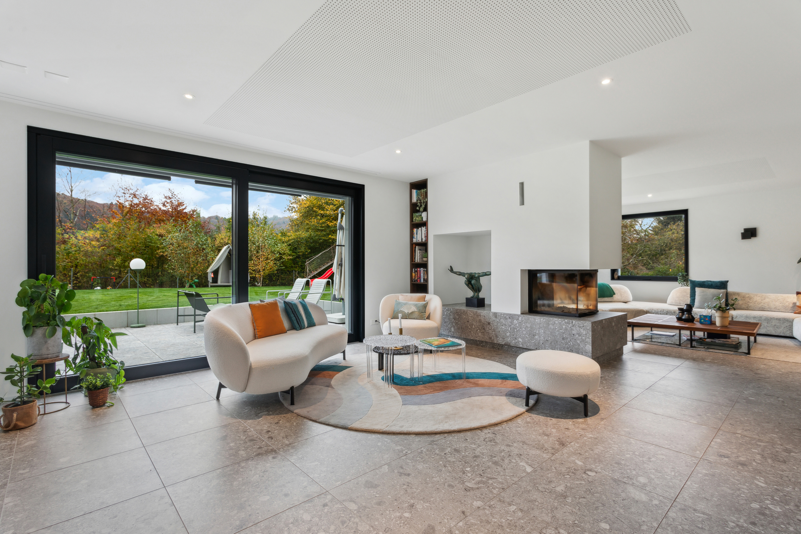 Living area with fireplace