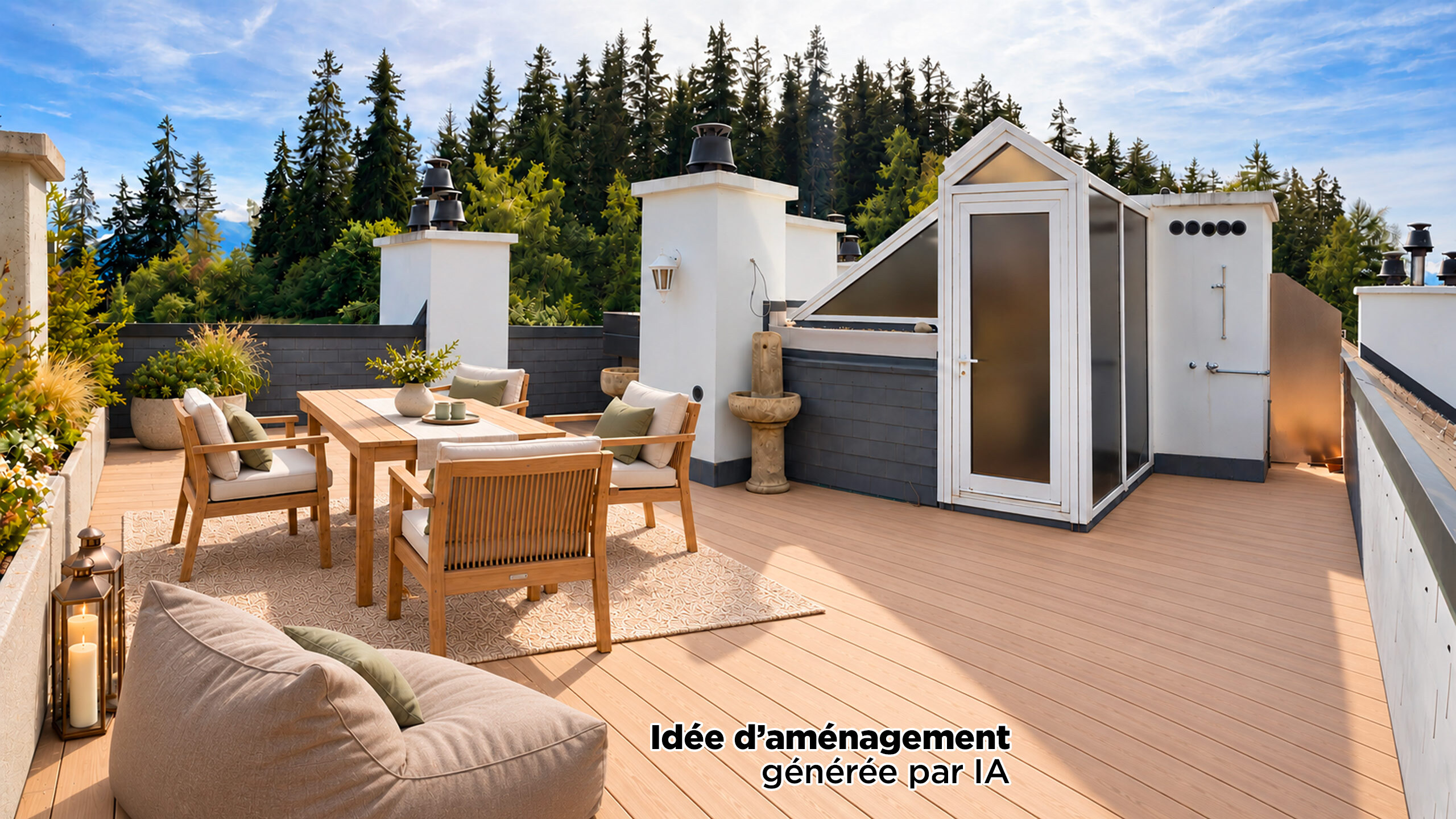 Terrasse principale - Vue 1 (Rendu d'aménagement IA)