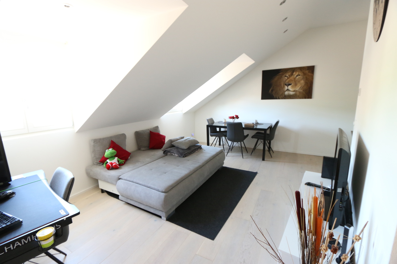 Dachwohnung; Wohn- Essbereich mit Dachschrägen