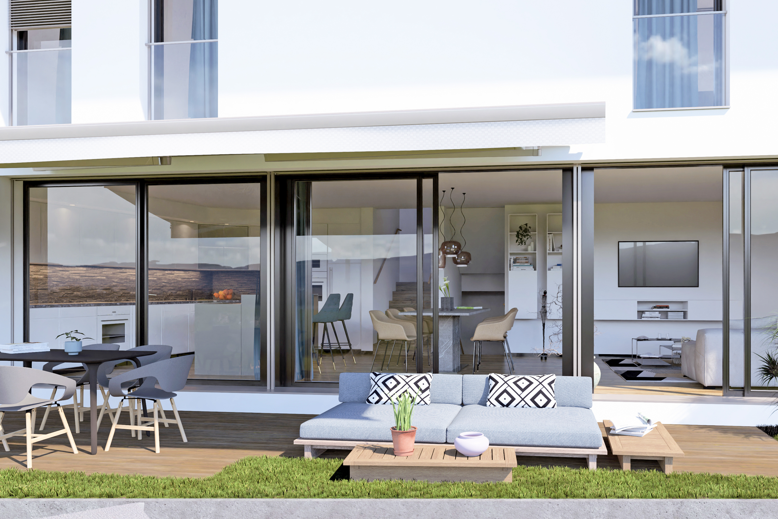 Projet immobilier au Mont-sur-Lausanne avec appartements et maison à vendre, l'extérieur.