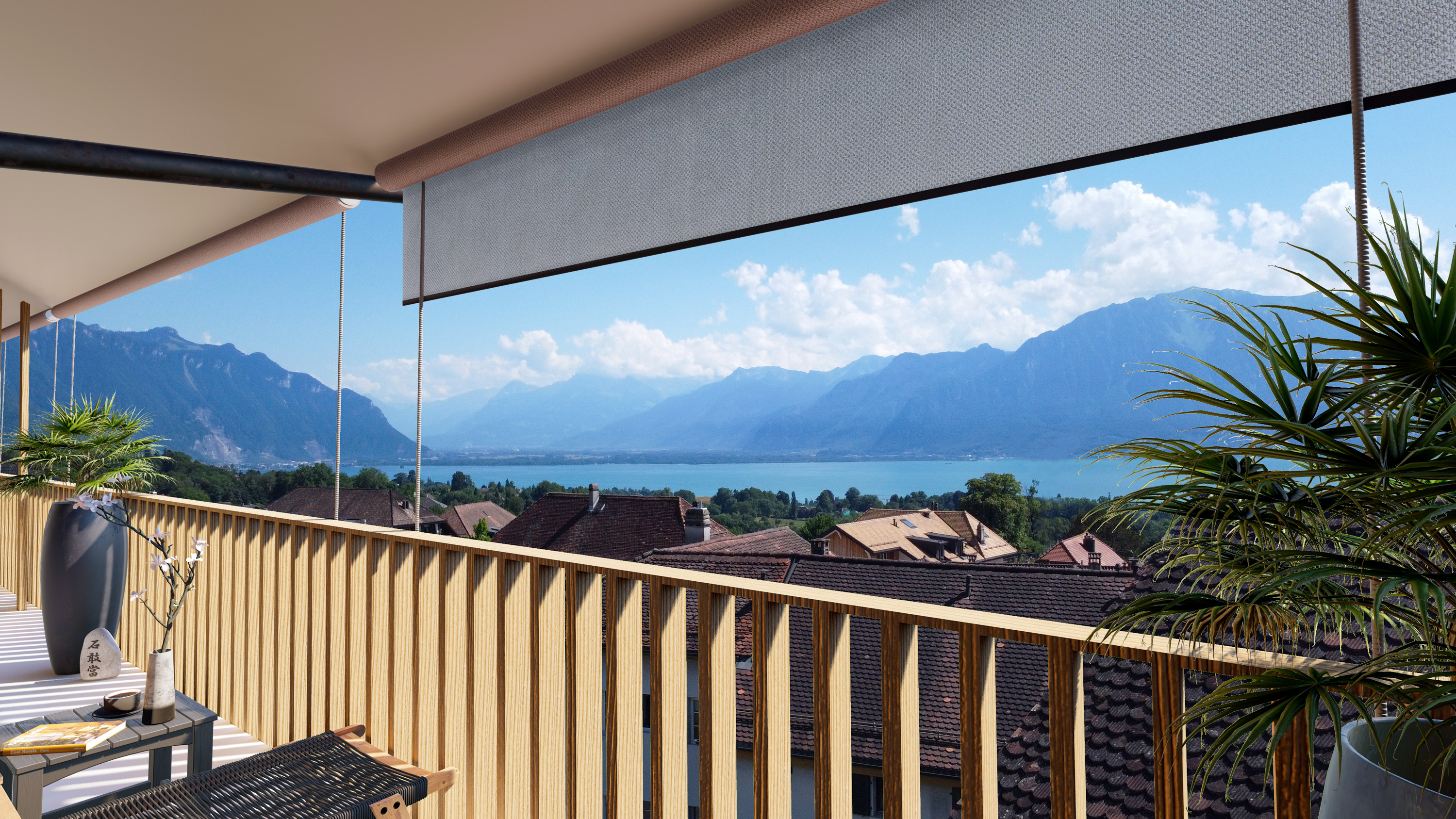 Appartements à vendre à St-Légier dans un petit immeuble PPE : la vue depuis le balcon.