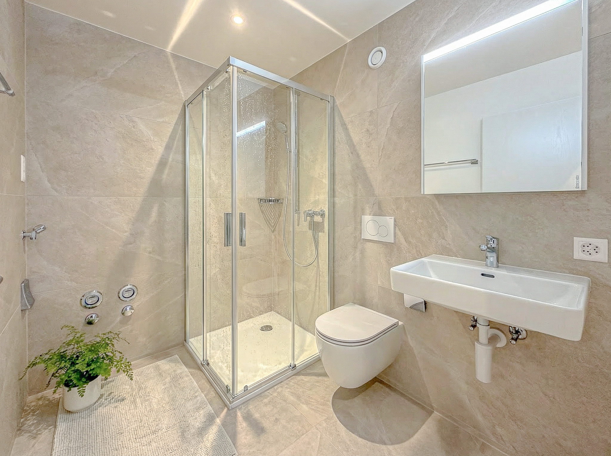 Salle d'eau avec pré-équipement pour une colonne de lavage (image de synthèse)