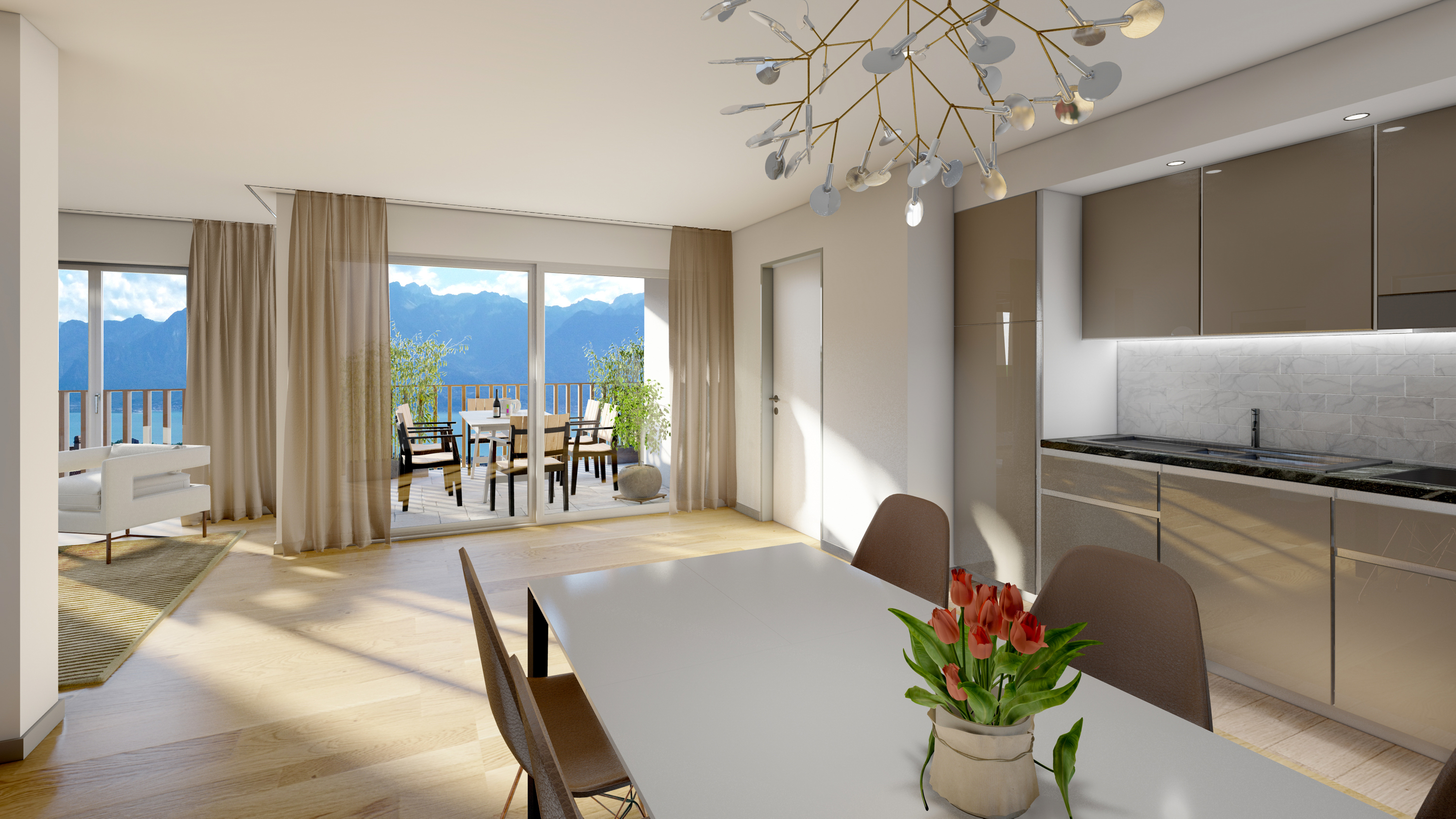 Appartement neuf à vendre à St-Légier : une pièce à vivre.