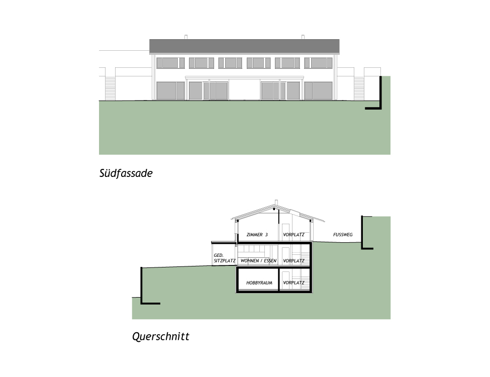 Fassadenansicht und Schnitt Fassadenansicht und Schnitt