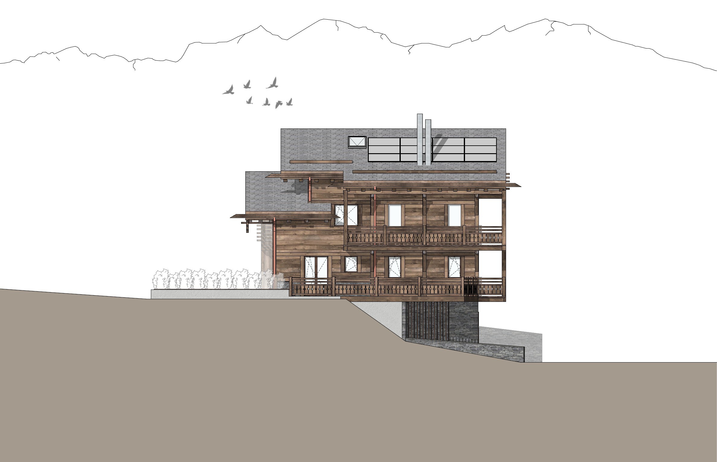 Découpe arrière du chalet – Appartement Gentianes Duplex Combles - Verbier Découpe arrière du chalet – Appartement Gentianes Duplex Combles - Verbier