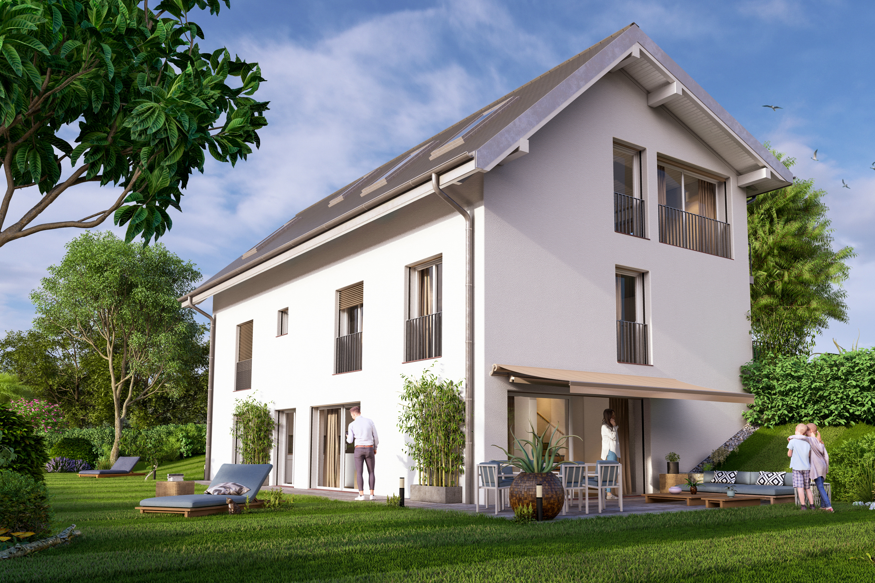 Projet immobilier au Mont-sur-Lausanne avec appartements et maison à vendre, l'extérieur.