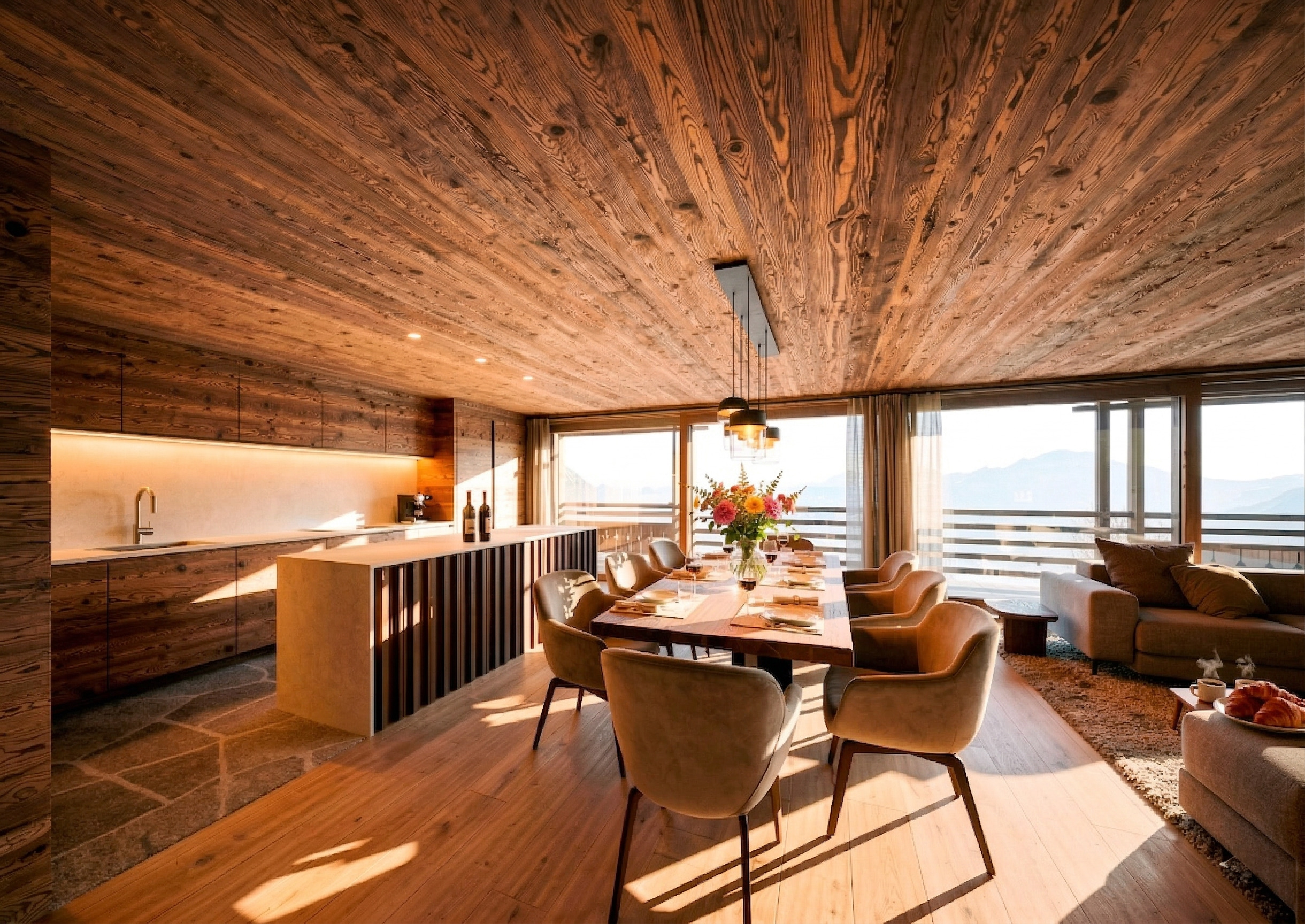 Cuisine et salle à manger avec vue alpine – Appartement Gentianes Duplex Combles - Verbier Cuisine et salle à manger avec vue alpine – Appartement Gentianes Duplex Combles - Verbier