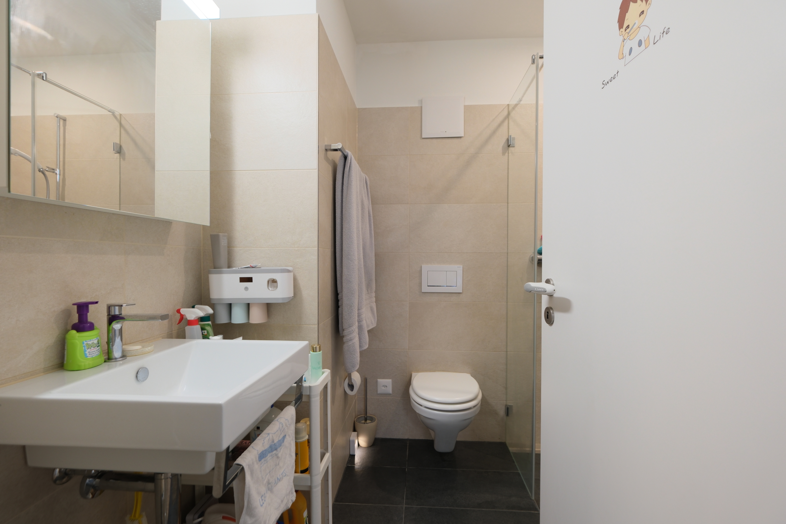 Nasszelle mit Dusche und Wäscheturm