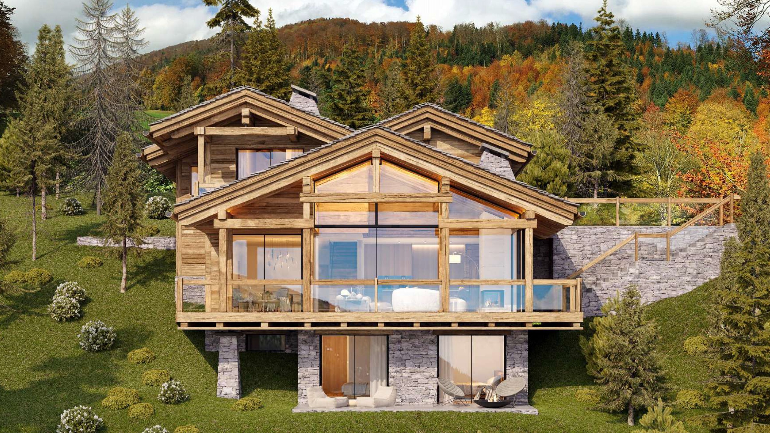 Vue extérieure du chalet en été – Chalet à vendre Cocoon - Verbier