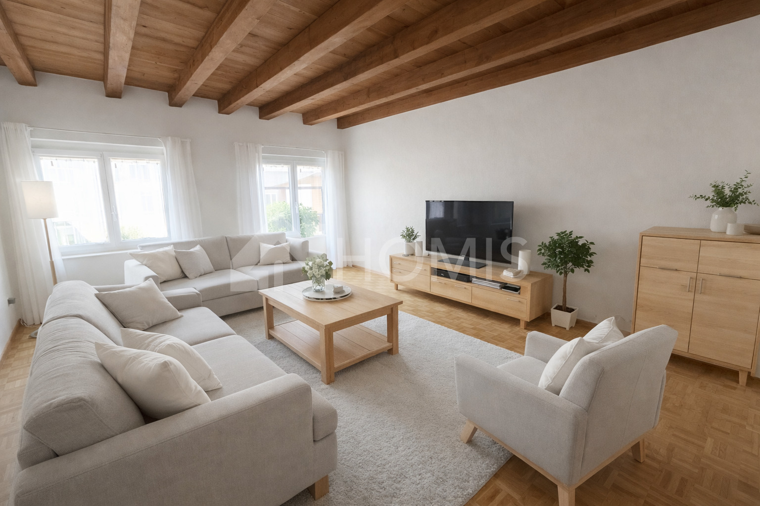 Aménagement présenté à titre d’illustration – home staging virtuel.