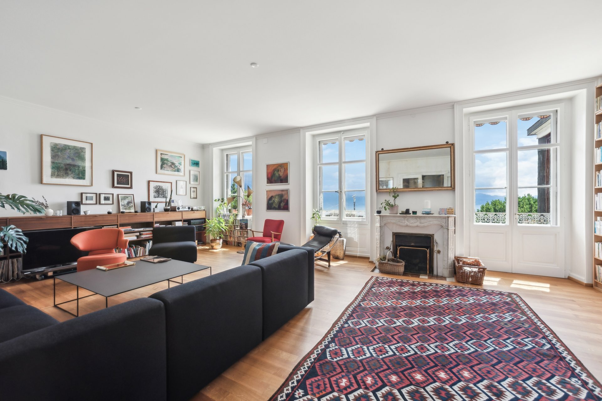 Living room with wood fireplace Living room with wood fireplace