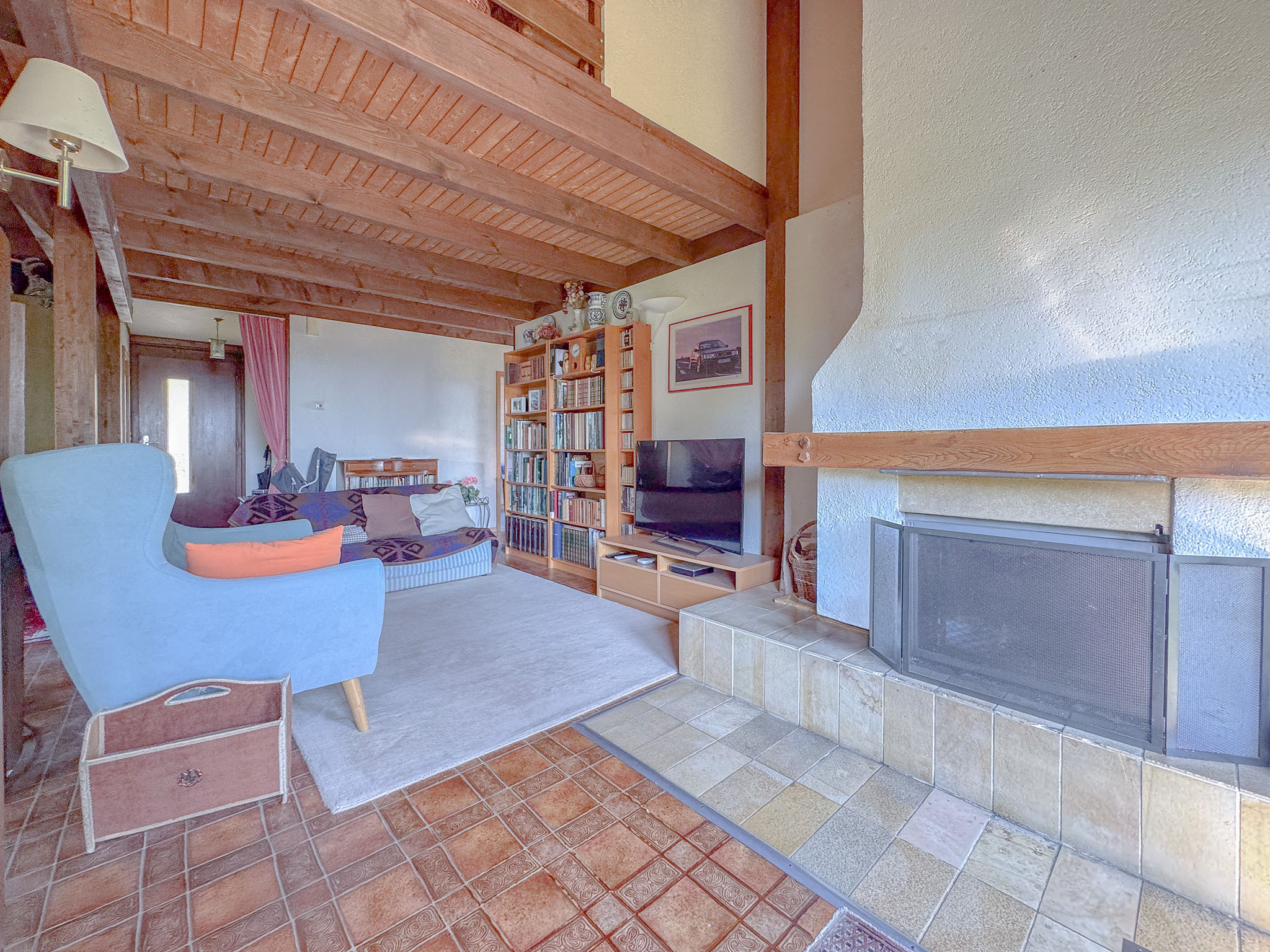 Rez : séjour avec cheminée à bois