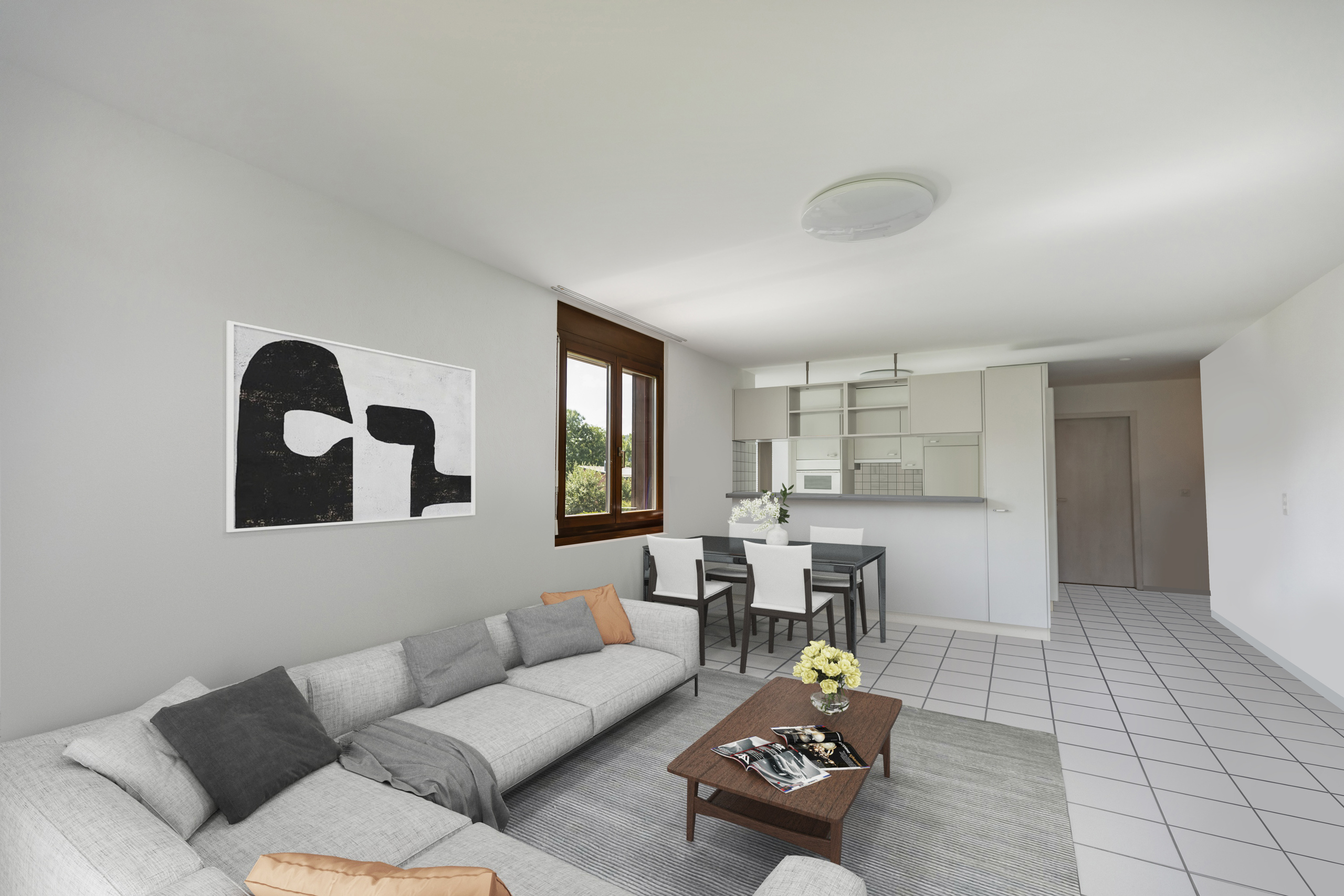 Appartement E-1.4 - Image aménagée avec mobilier de synthèse Appartement E-1.4 - Image aménagée avec mobilier de synthèse