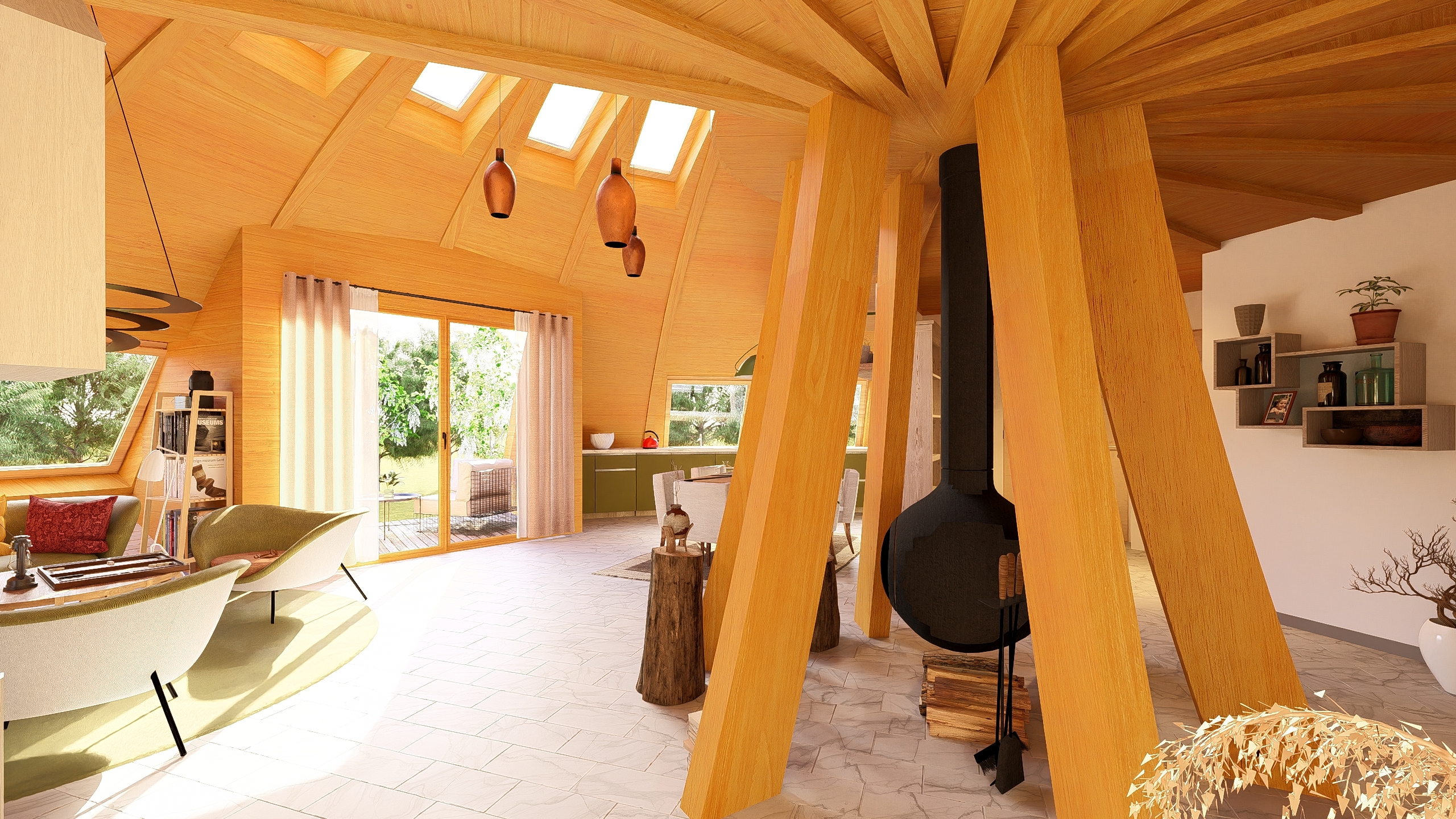 Projet immobilier à Villarimboud avec 2 maisons Domespace à vendre : la pièce à vivre du petit Domespace.