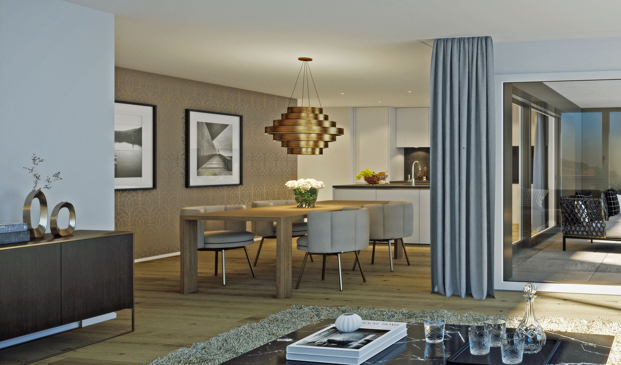 Ausschnitt Wohn- und Essbereich mit Loggia 