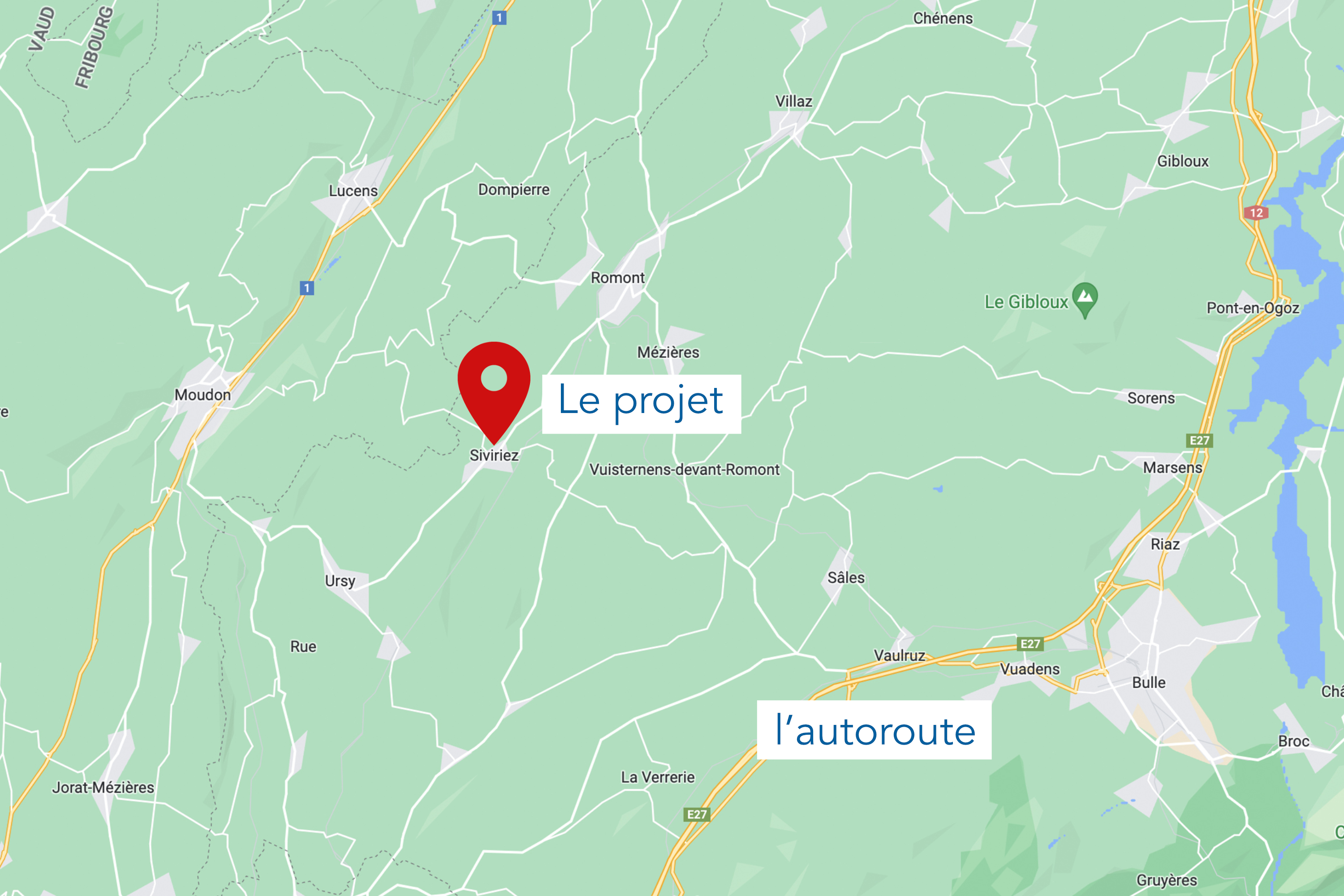 Projet immobilier à Siviriez avec appartements à vendre : carte, situation et accès.